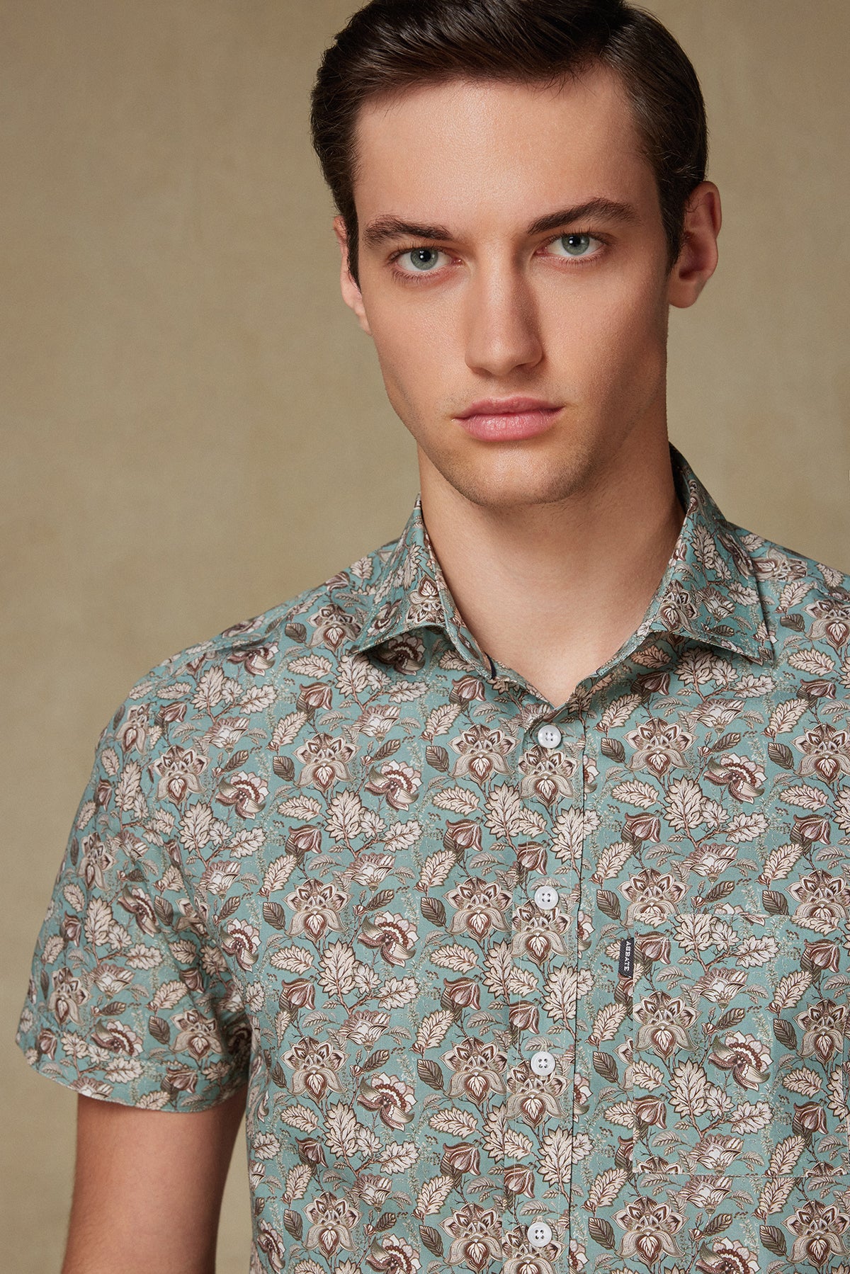 Abbate Vento Poplin Pamuklu Comfort Fit Yeşil Klasik Yaka Erkek Baskılı Gömlek