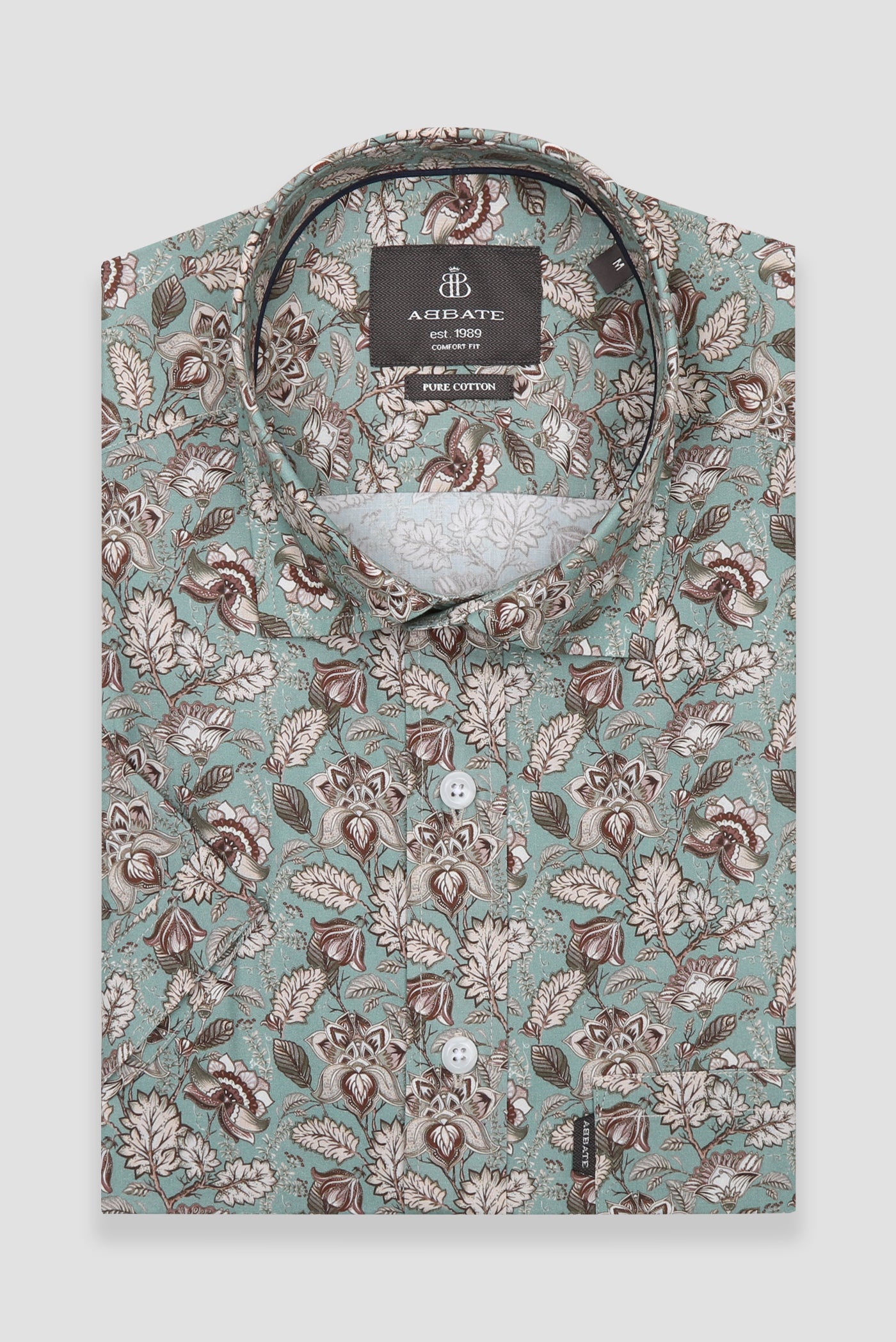 Abbate Vento Poplin Pamuklu Comfort Fit Yeşil Klasik Yaka Erkek Baskılı Gömlek