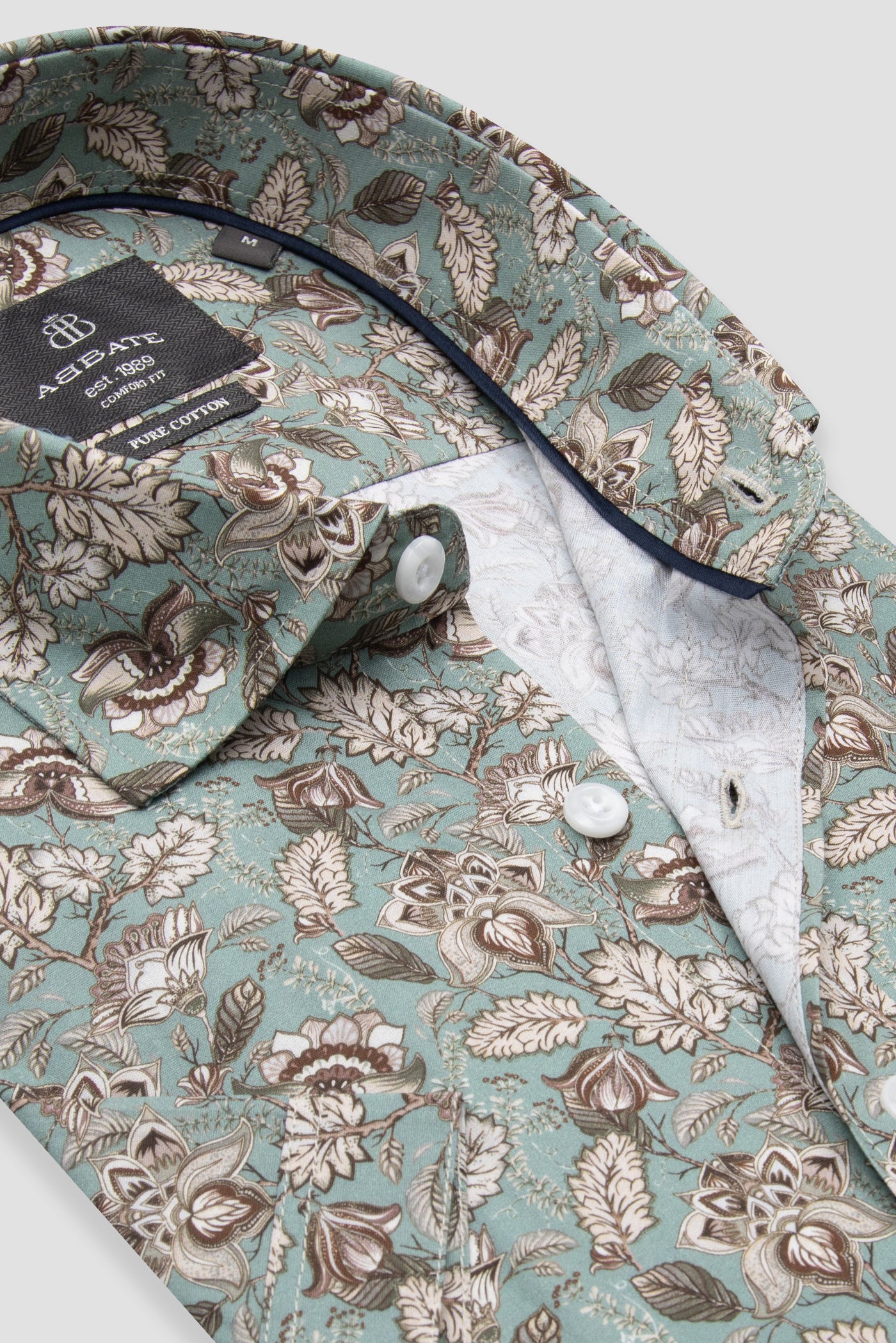 Abbate Vento Poplin Pamuklu Comfort Fit Yeşil Klasik Yaka Erkek Baskılı Gömlek