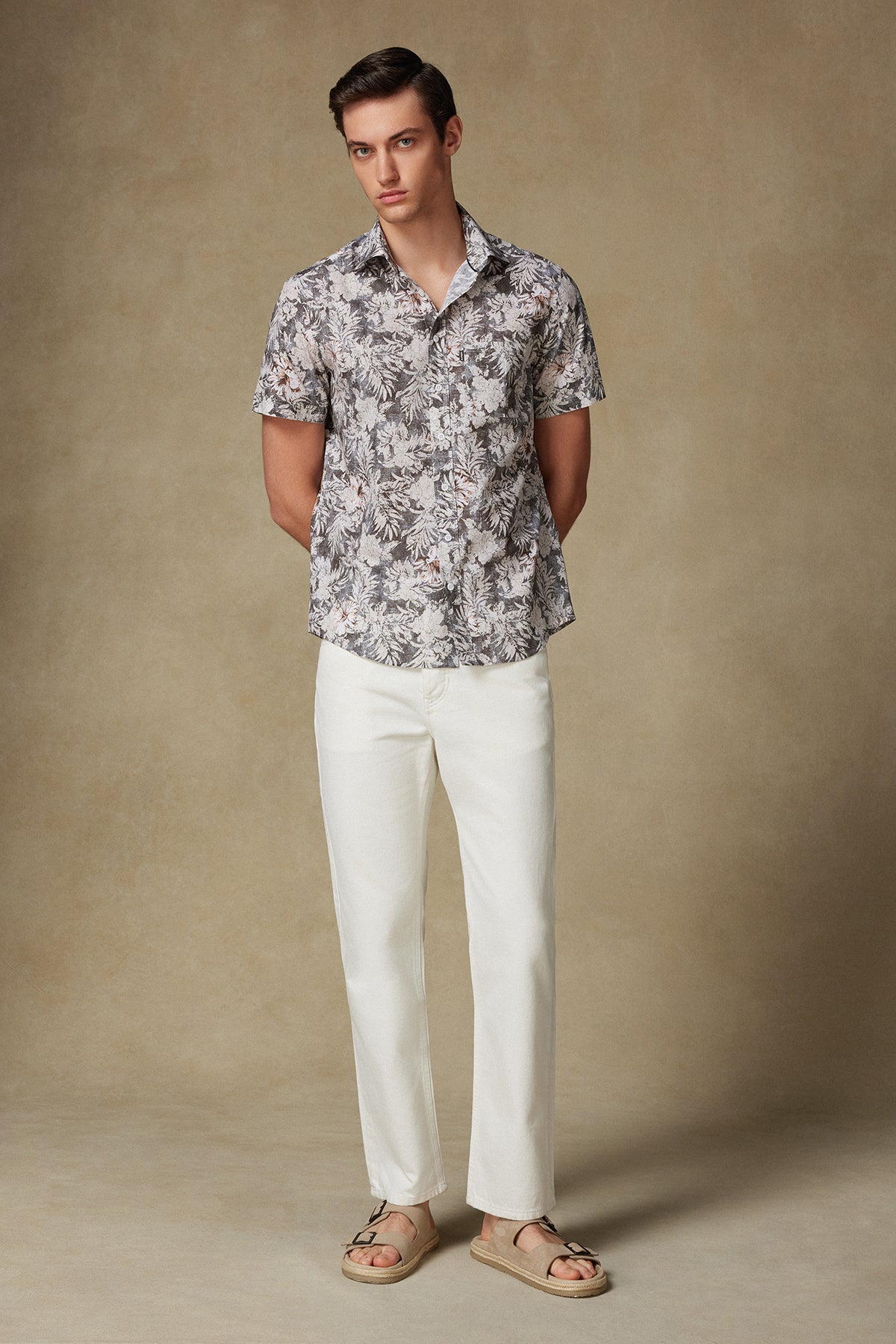 Abbate Vento Poplin Pamuklu Comfort Fit Siyah Klasik Yaka Erkek Baskılı Gömlek