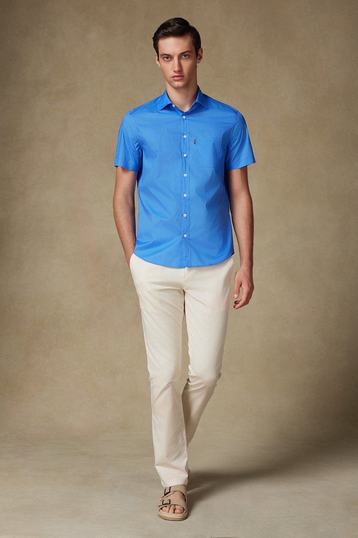 Abbate Vento Poplin Pamuklu Comfort Fit Koyu Mavi Klasik Yaka Erkek Düz Gömlek