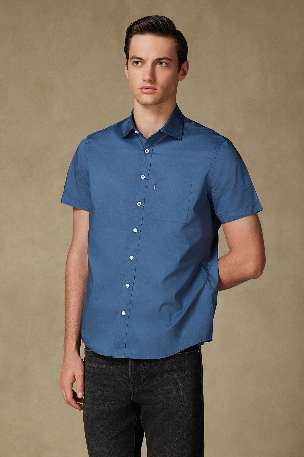 Abbate Vento Poplin Pamuklu Comfort Fit Lacivert Klasik Yaka Erkek Düz Gömlek
