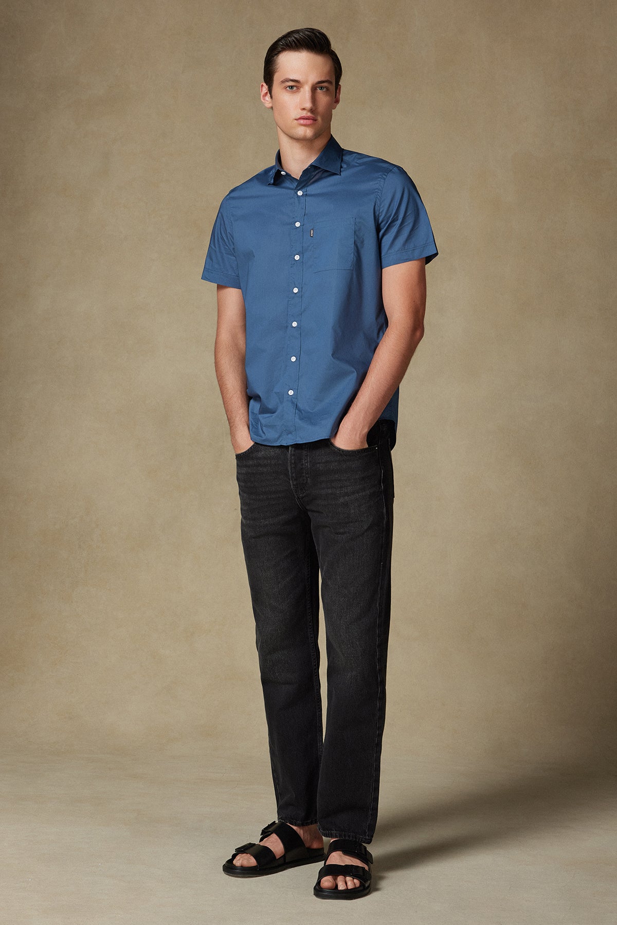 Abbate Vento Poplin Pamuklu Comfort Fit Lacivert Klasik Yaka Erkek Düz Gömlek