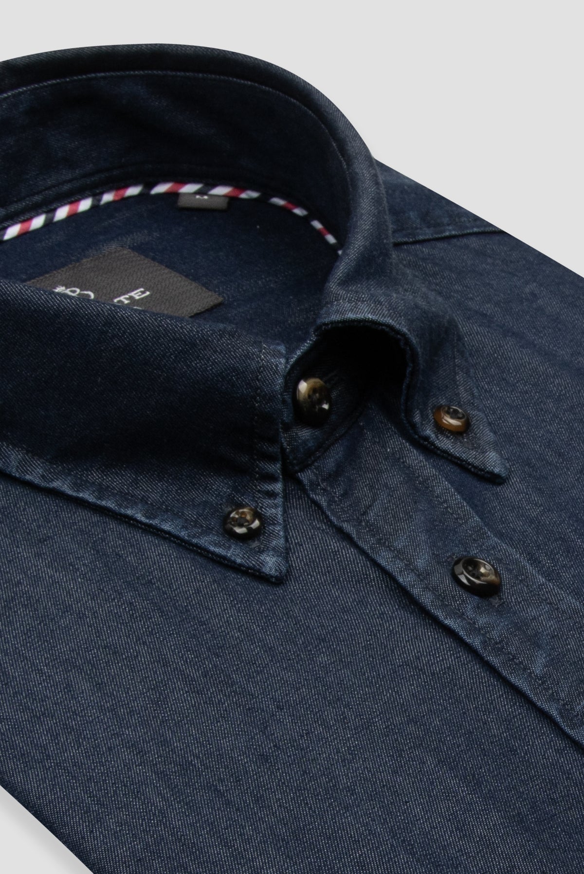 Abbate Gino Denim Liyosel Comfort Fit Lacivert Düğmeli Yaka Erkek Düz Gömlek