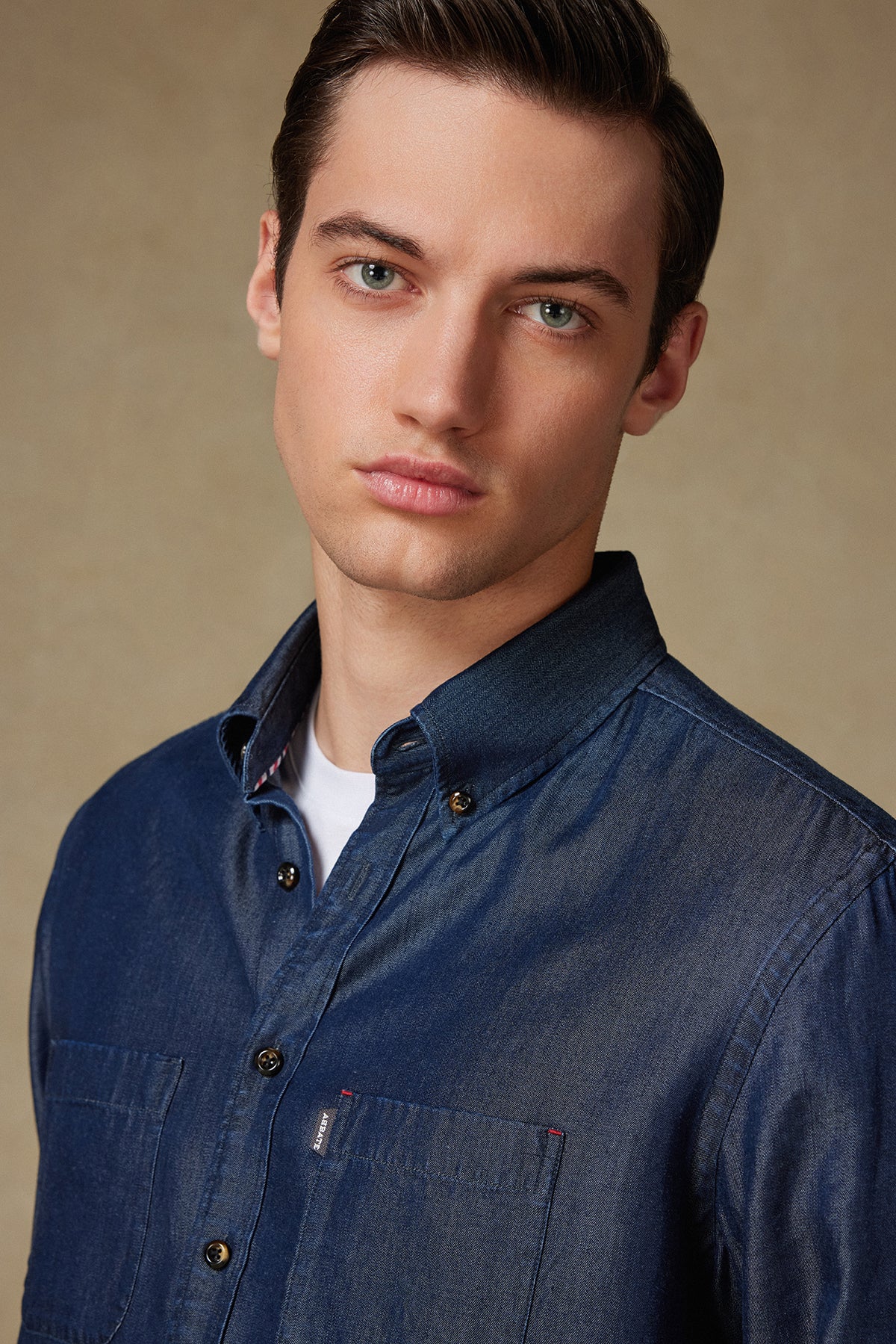 Abbate Gino Denim Tencel (Lyocell) Comfort Fit Lacivert Düğmeli Yaka Erkek Düz Gömlek