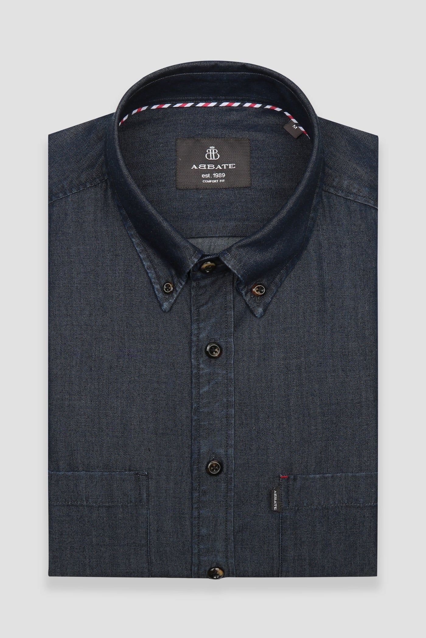 Abbate Gino Denim Tencel (Lyocell) Comfort Fit Lacivert Düğmeli Yaka Erkek Düz Gömlek