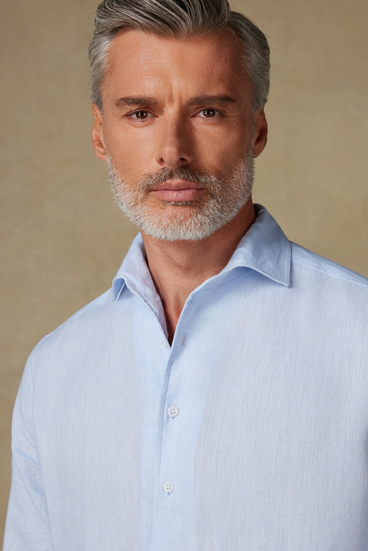 Abbate Bella Keten Keten Comfort Fit Açık Mavi Mostra Yaka Erkek Düz Gömlek