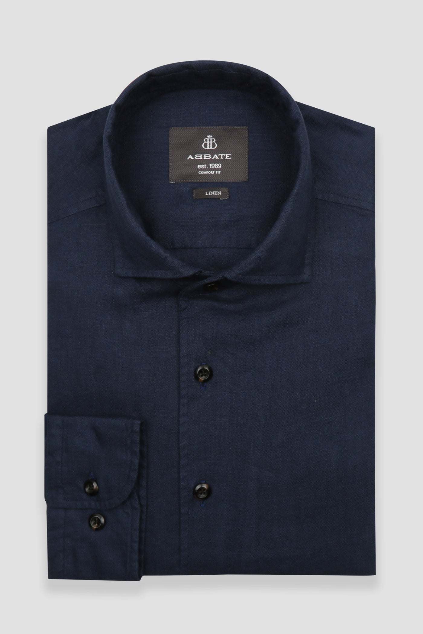Abbate Bella Keten Keten Comfort Fit Lacivert Mostra Yaka Erkek Düz Gömlek