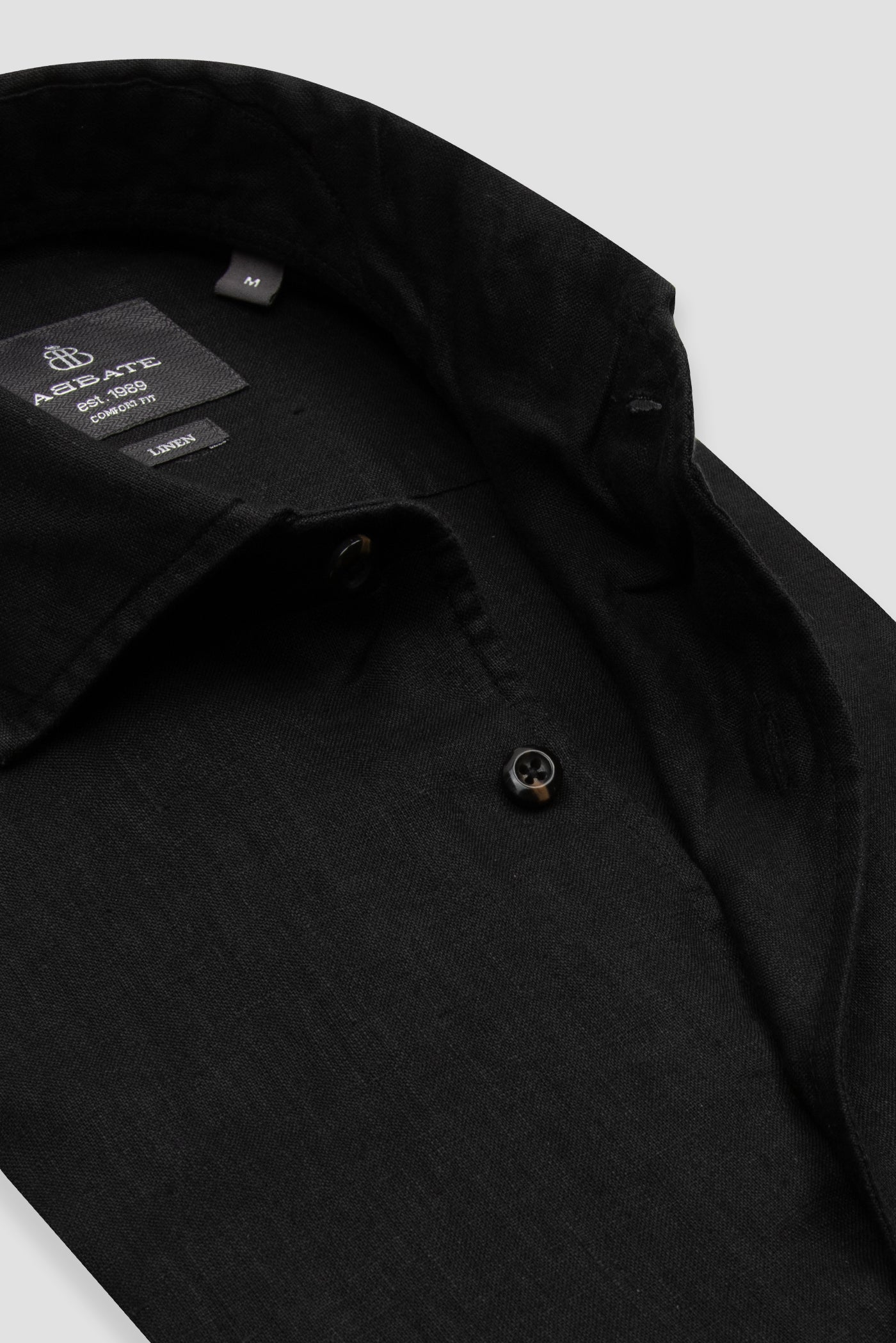 Abbate Bella Keten Keten Comfort Fit Siyah Mostra Yaka Erkek Düz Gömlek