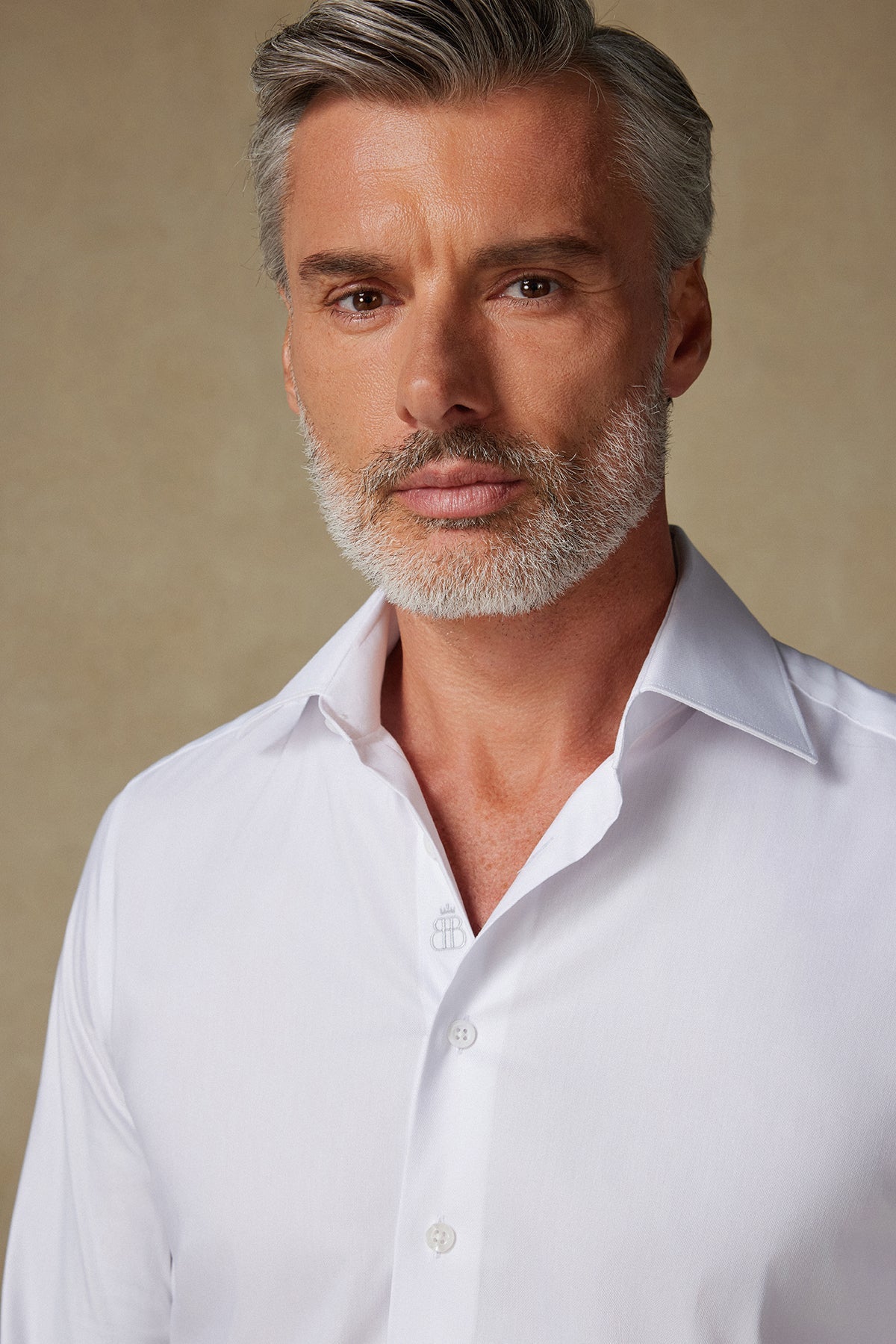 Abbate Sartoria Poplin Stretch Pamuk Karışımlı Slim Fit Beyaz İtalyan Yaka Erkek Düz Gömlek