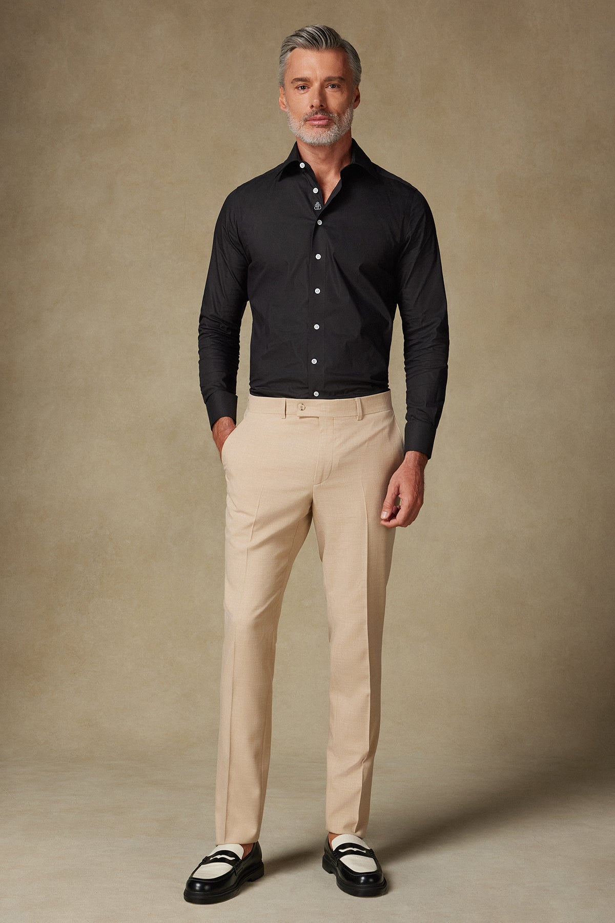 Abbate Sartoria Poplin Stretch Pamuk Karışımlı Slim Fit Siyah İtalyan Yaka Erkek Düz Gömlek