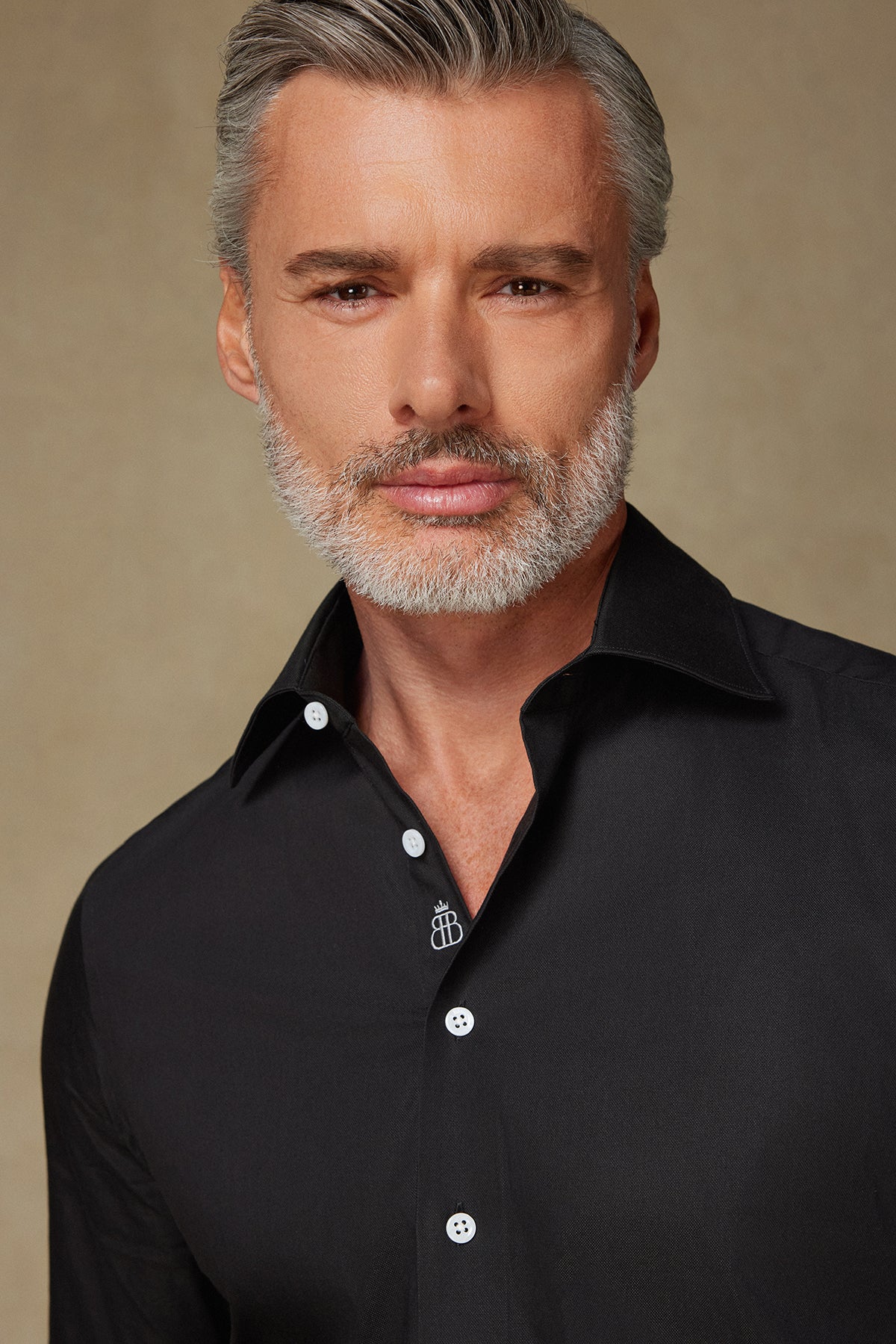 Abbate Sartoria Poplin Stretch Pamuk Karışımlı Slim Fit Siyah İtalyan Yaka Erkek Düz Gömlek