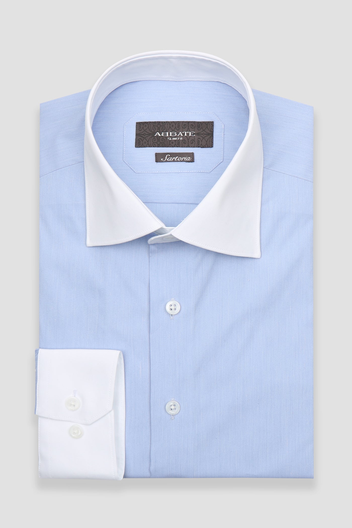 Abbate Sartoria Poplin Stretch Pamuk Karışımlı Slim Fit Mavi İtalyan Yaka Erkek Düz Gömlek