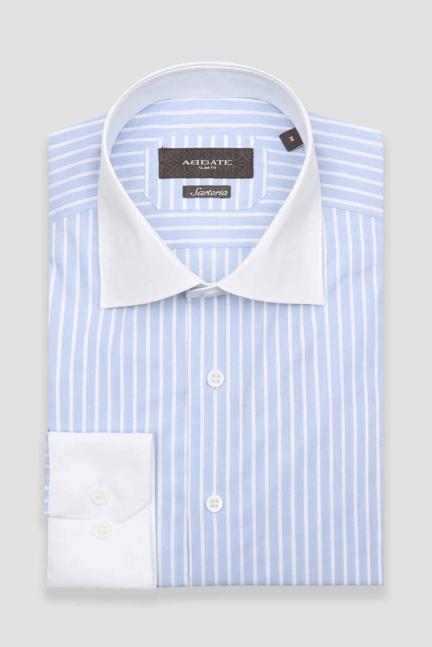 Abbate Sartoria Poplin Stretch Pamuk Karışımlı Slim Fit Açık Mavi İtalyan Yaka Erkek Çizgili Gömlek