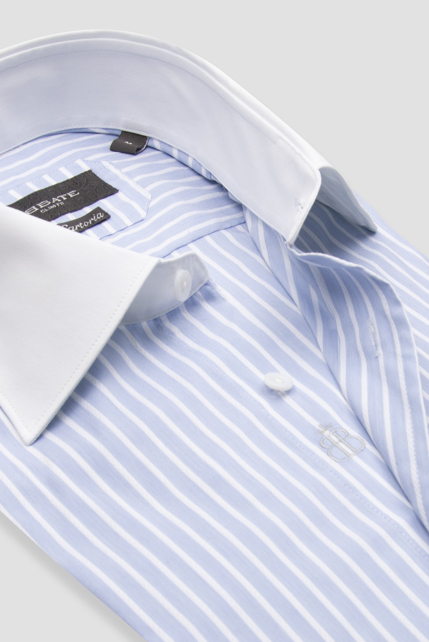 Abbate Sartoria Poplin Stretch Pamuk Karışımlı Slim Fit Açık Mavi İtalyan Yaka Erkek Çizgili Gömlek