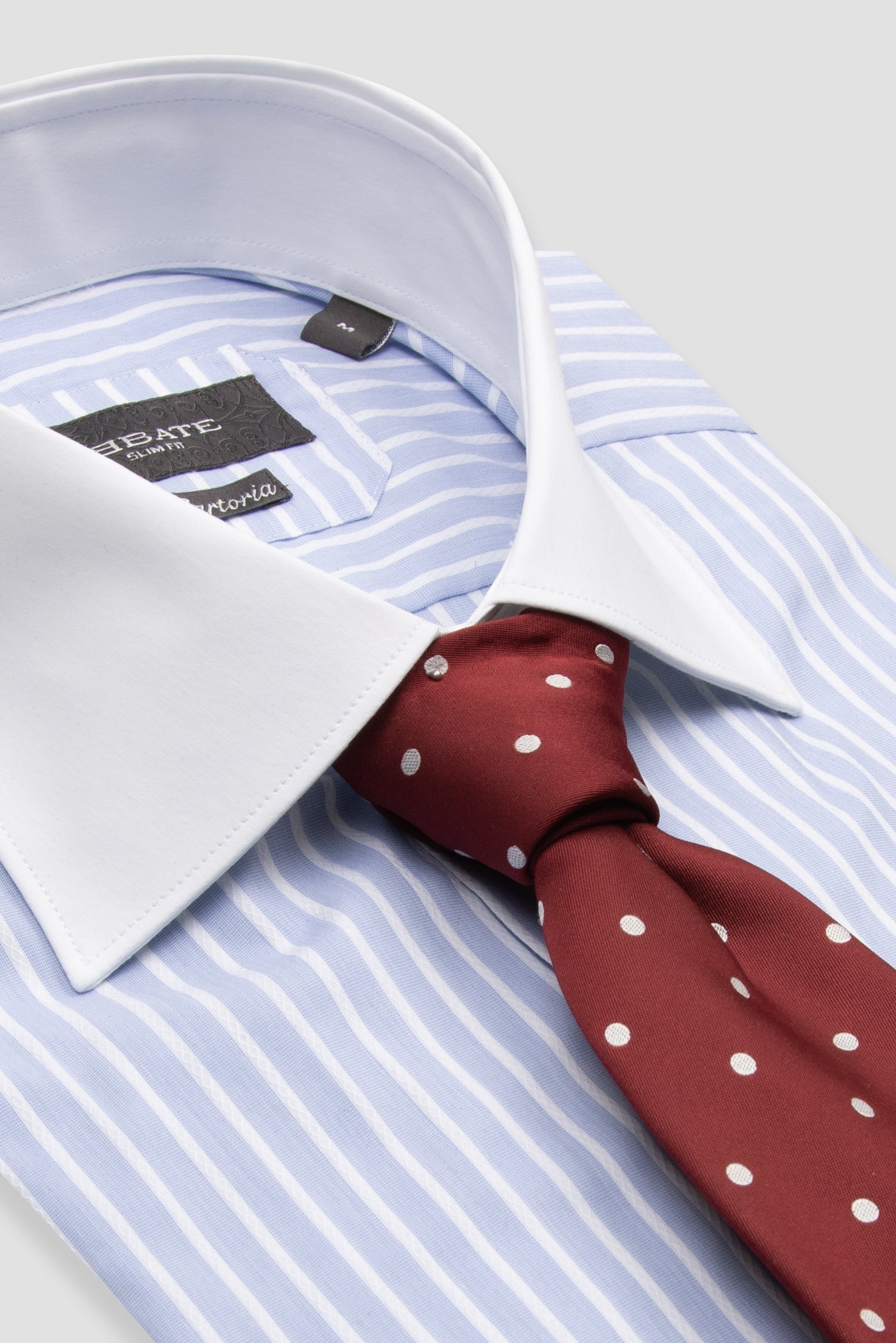 Abbate Sartoria Poplin Stretch Pamuk Karışımlı Slim Fit Açık Mavi İtalyan Yaka Erkek Çizgili Gömlek