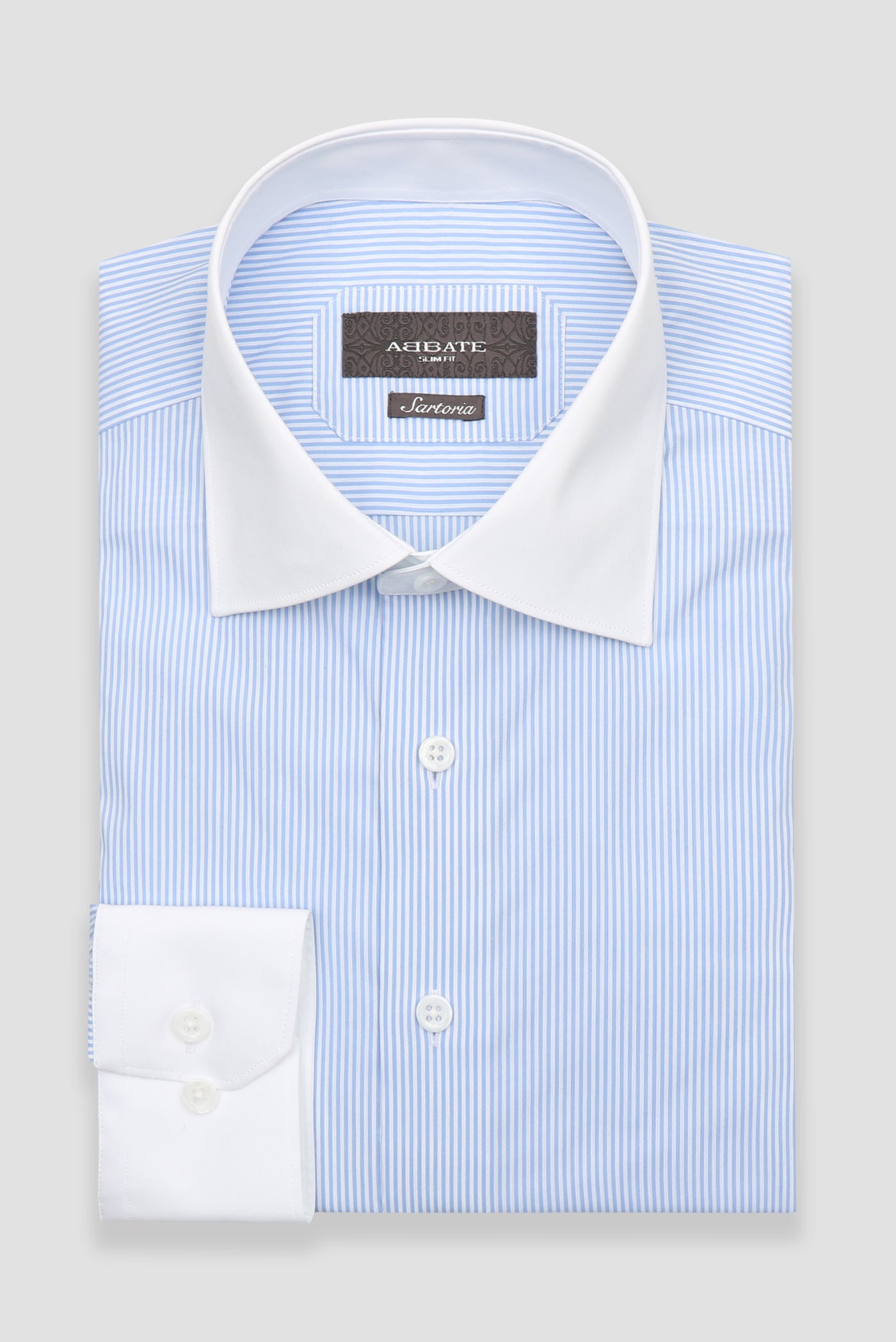 Abbate Sartoria Poplin Stretch Pamuk Karışımlı Slim Fit Açık Mavi İtalyan Yaka Erkek Çizgili Gömlek