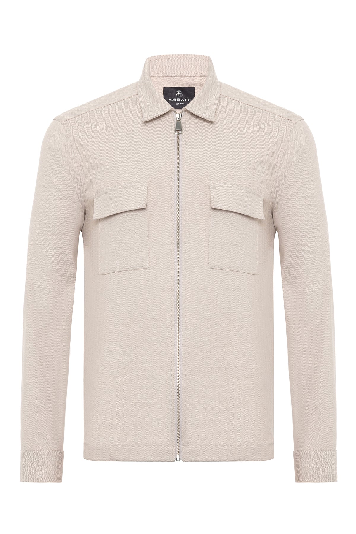 Abbate Verso Twill Polyviskon Karışımlı Overshirt Fit Bej Klasik Yaka Erkek Çizgili Gömlek