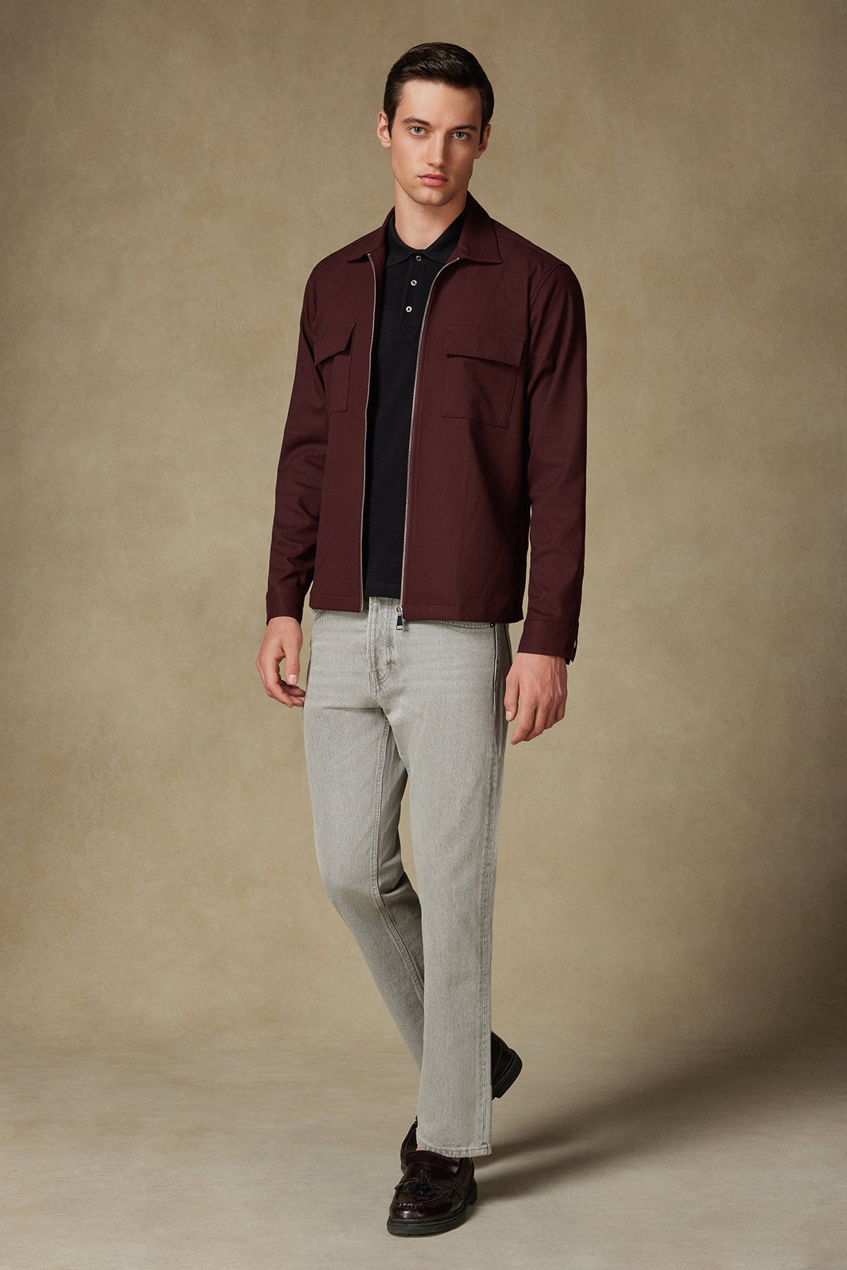 Abbate Verso Twill Overshirt Polyviskon Karışımlı Overshirt Fit Bordo Klasik Yaka Erkek Çizgili Gömlek