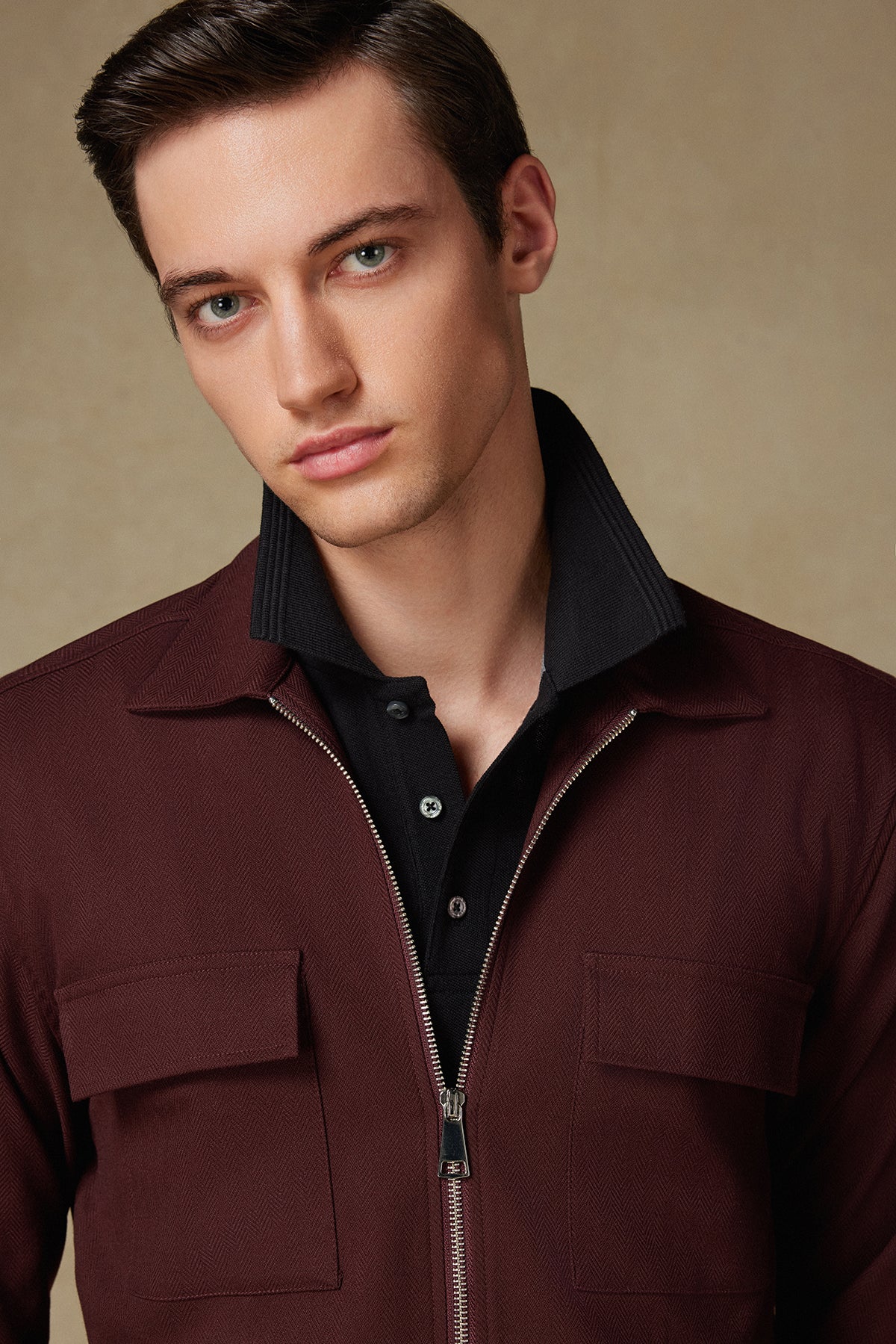 Abbate Verso Twill Overshirt Polyviskon Karışımlı Overshirt Fit Bordo Klasik Yaka Erkek Çizgili Gömlek