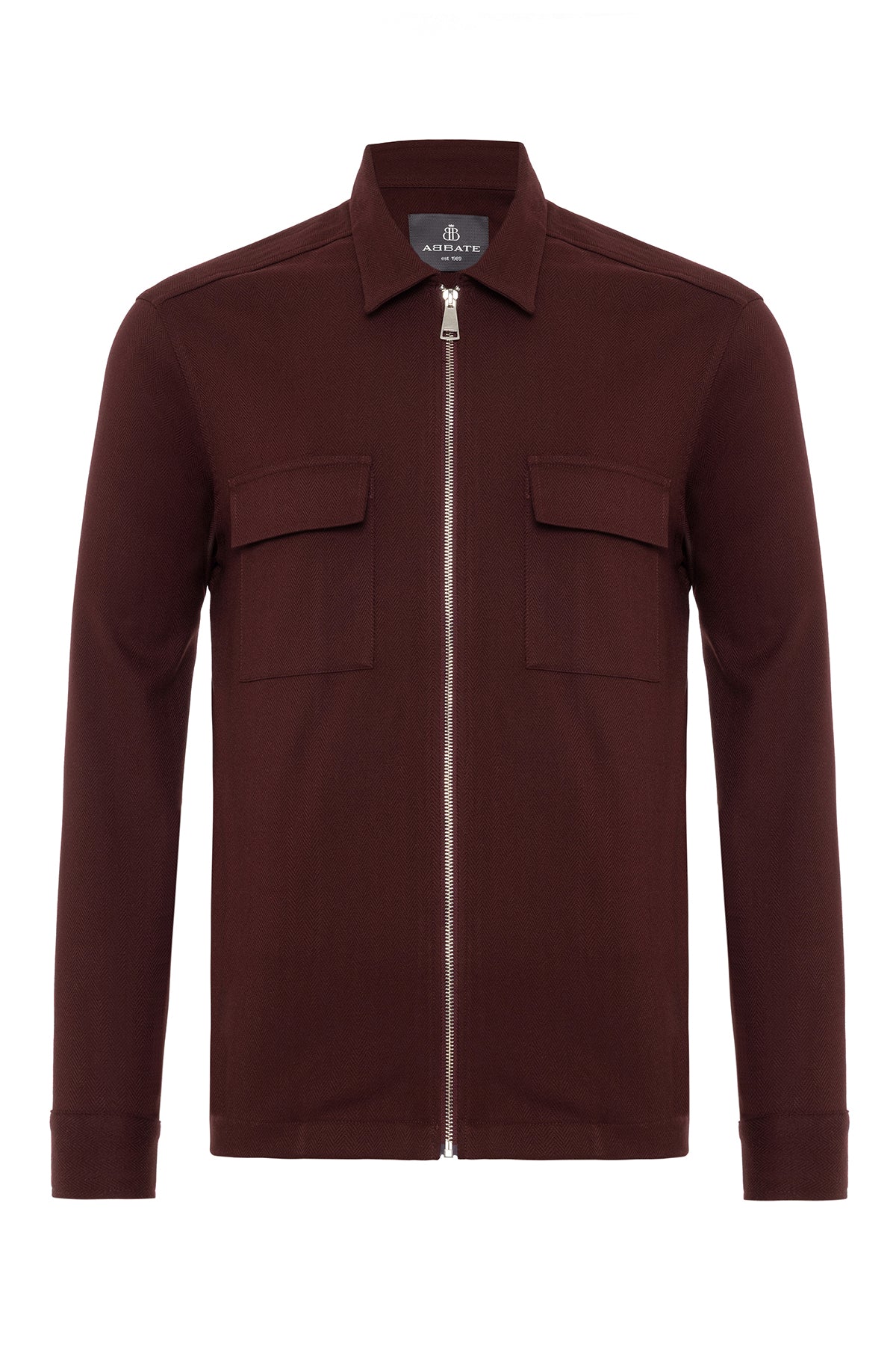 Abbate Verso Twill Overshirt Polyviskon Karışımlı Overshirt Fit Bordo Klasik Yaka Erkek Çizgili Gömlek