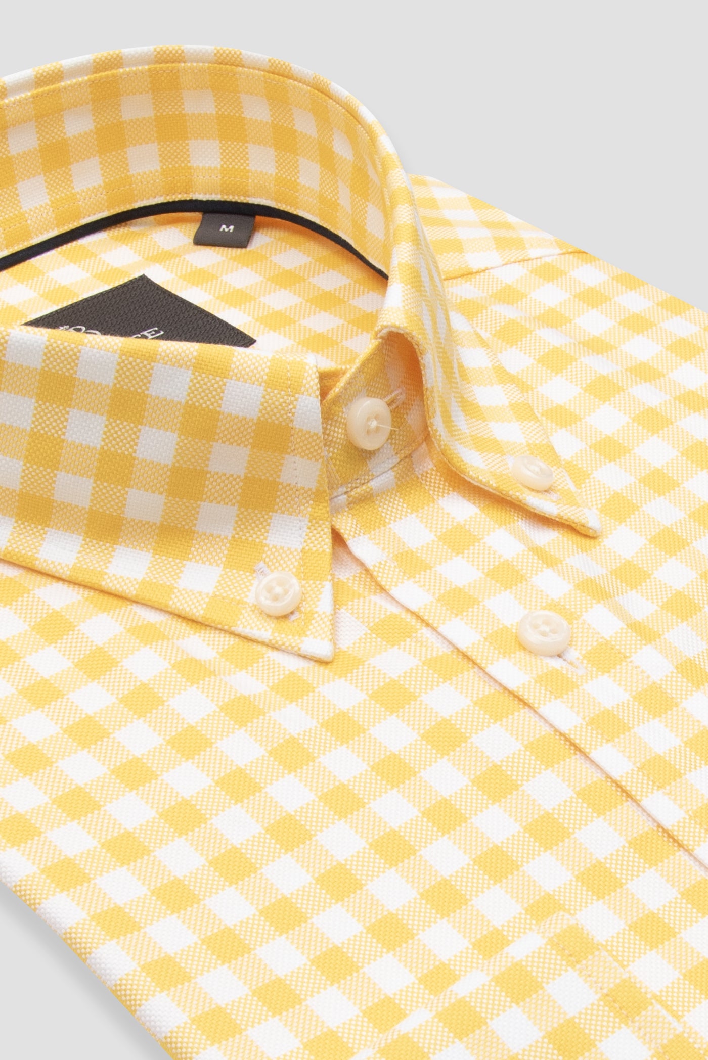 Abbate Lusso Twill Pamuklu Comfort Fit Sarı Düğmeli Yaka Erkek Kareli Gömlek