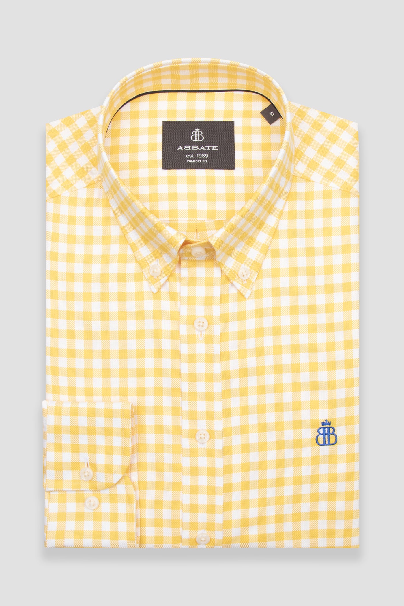 Abbate Lusso Twill Pamuklu Comfort Fit Sarı Düğmeli Yaka Erkek Kareli Gömlek