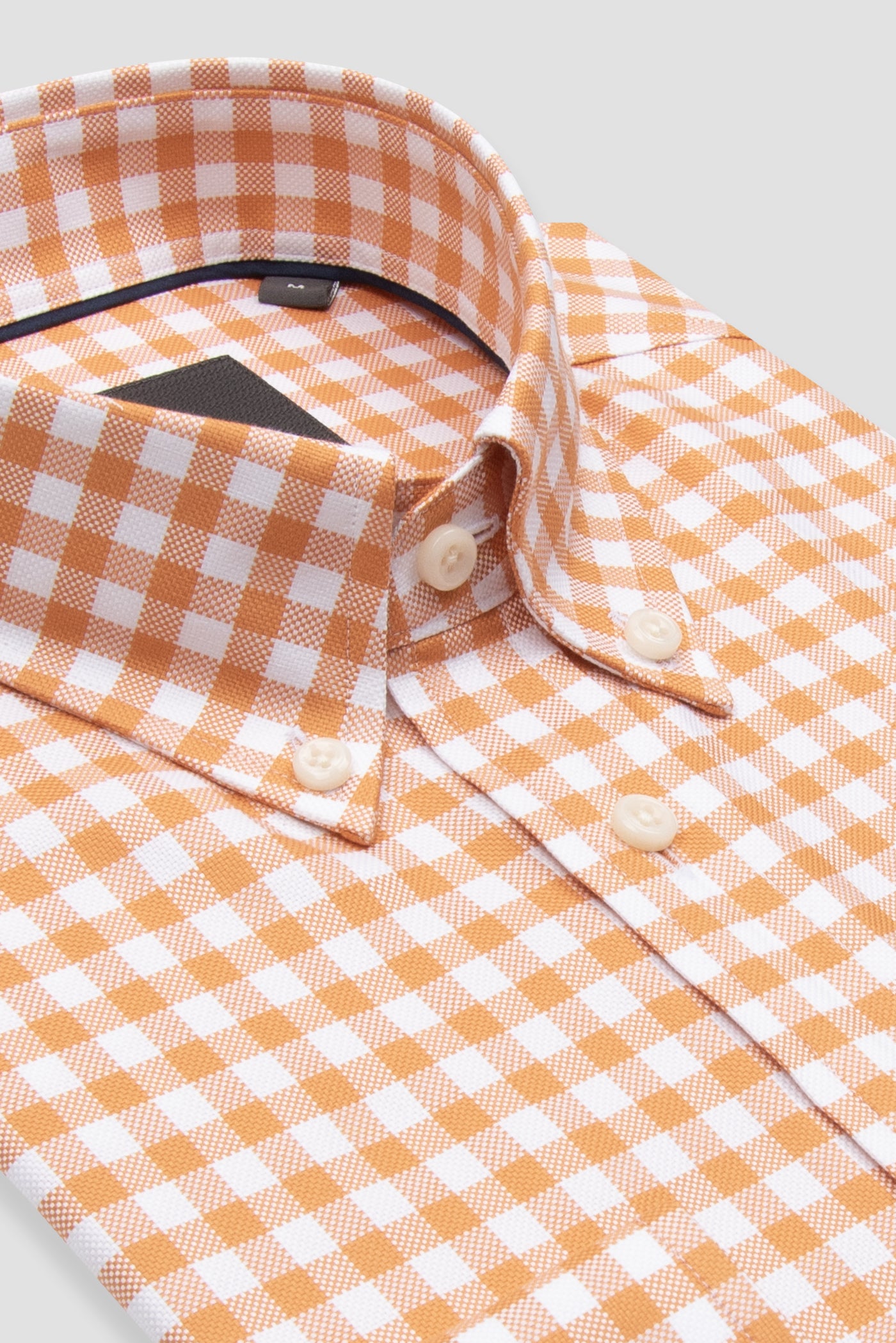 Abbate Lusso Twill Pamuklu Comfort Fit Turuncu Düğmeli Yaka Erkek Kareli Gömlek