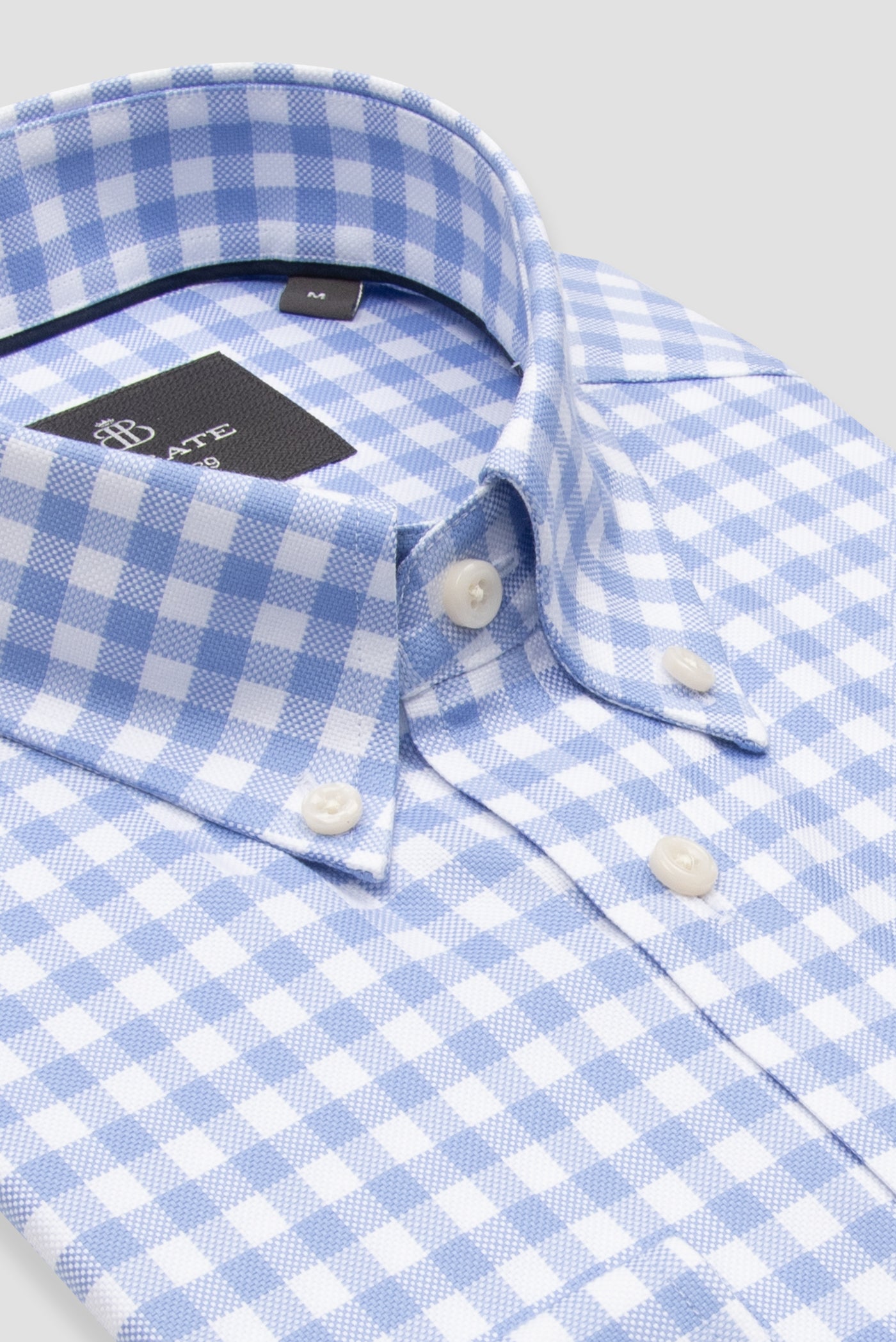 Abbate Lusso Twill Pamuklu Comfort Fit Açık Mavi Düğmeli Yaka Erkek Kareli Gömlek