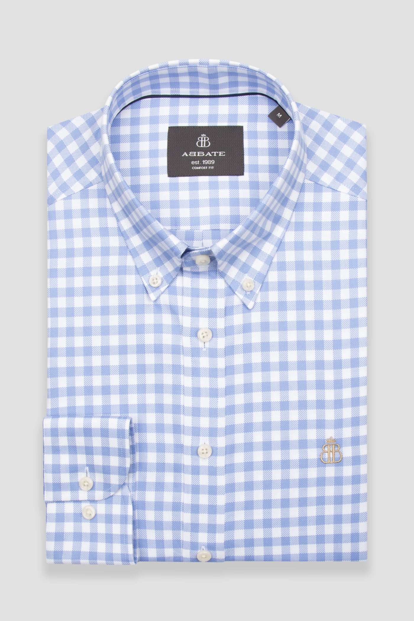 Abbate Lusso Twill Pamuklu Comfort Fit Açık Mavi Düğmeli Yaka Erkek Kareli Gömlek