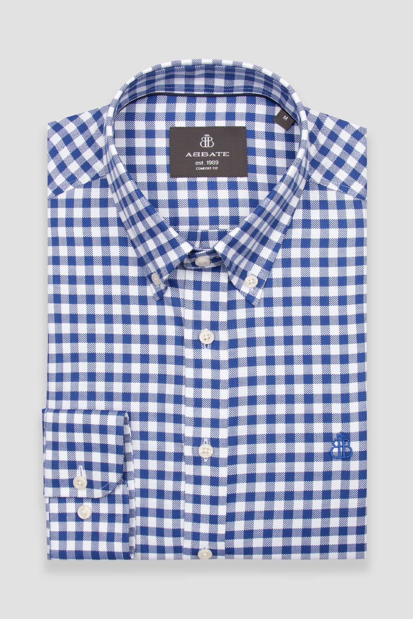 Abbate Lusso Twill Pamuklu Comfort Fit Lacivert Düğmeli Yaka Erkek Kareli Gömlek
