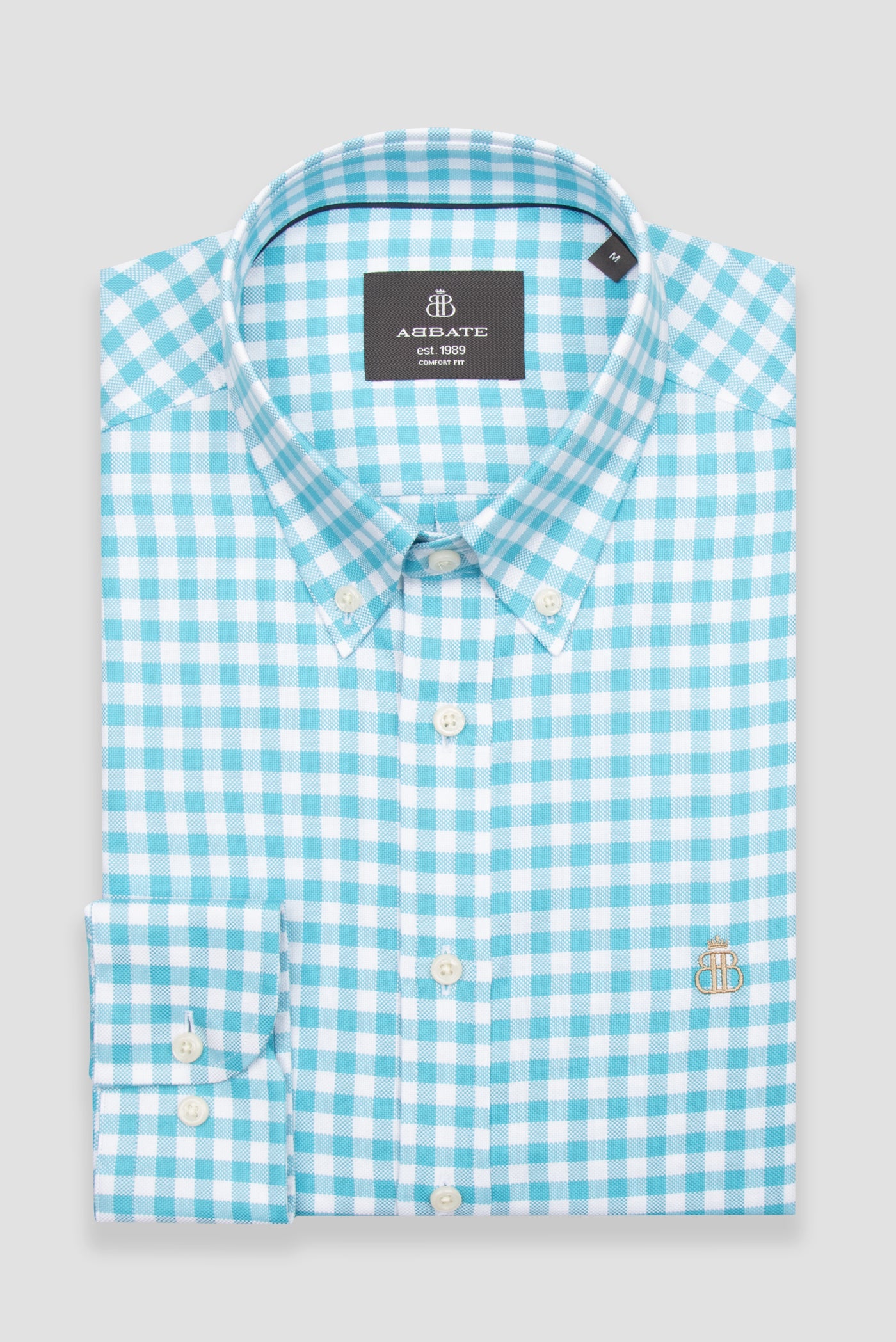 Abbate Lusso Twill Pamuklu Comfort Fit Turkuaz Düğmeli Yaka Erkek Kareli Gömlek