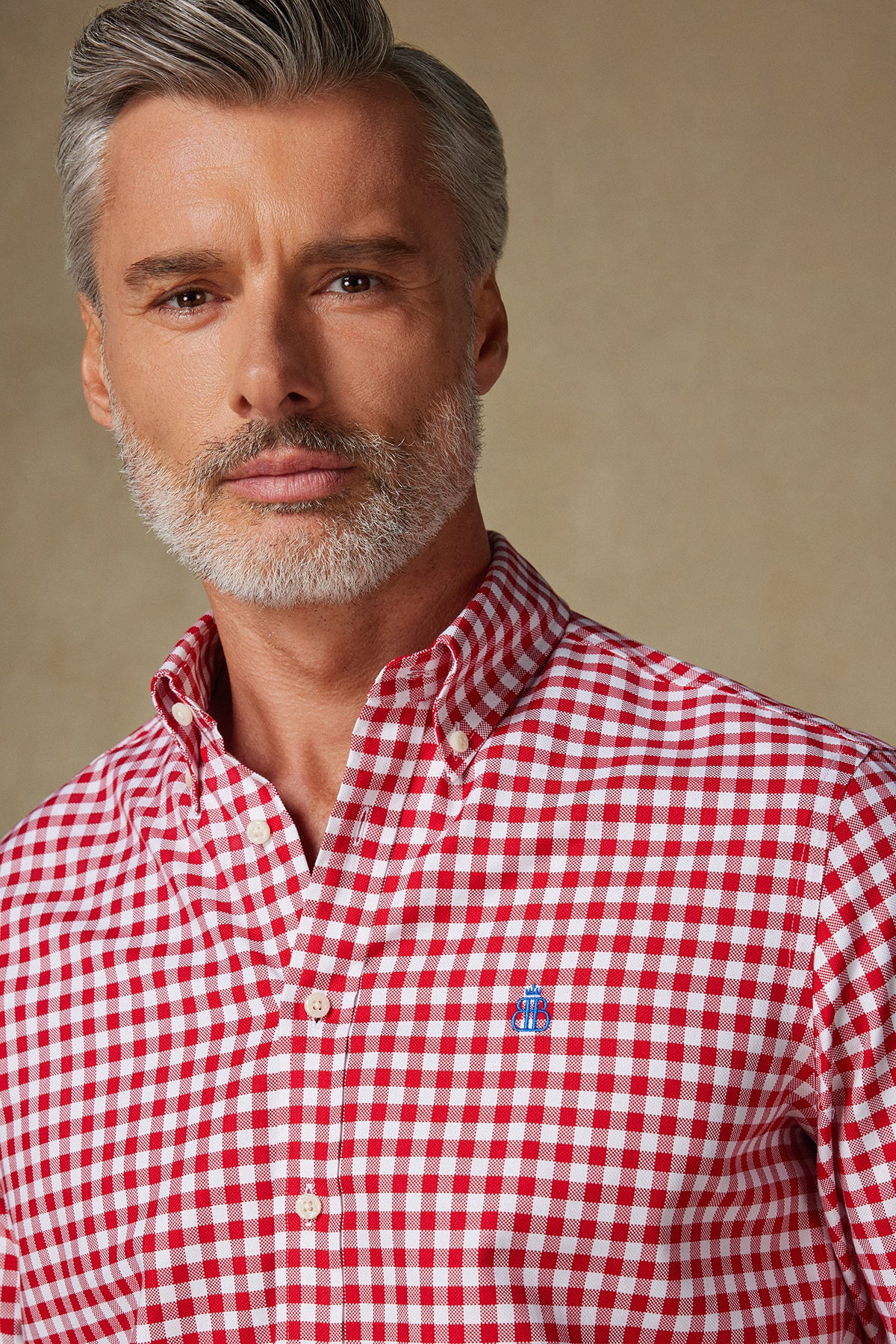 Abbate Lusso Twill Pamuklu Comfort Fit Kırmızı Düğmeli Yaka Erkek Kareli Gömlek