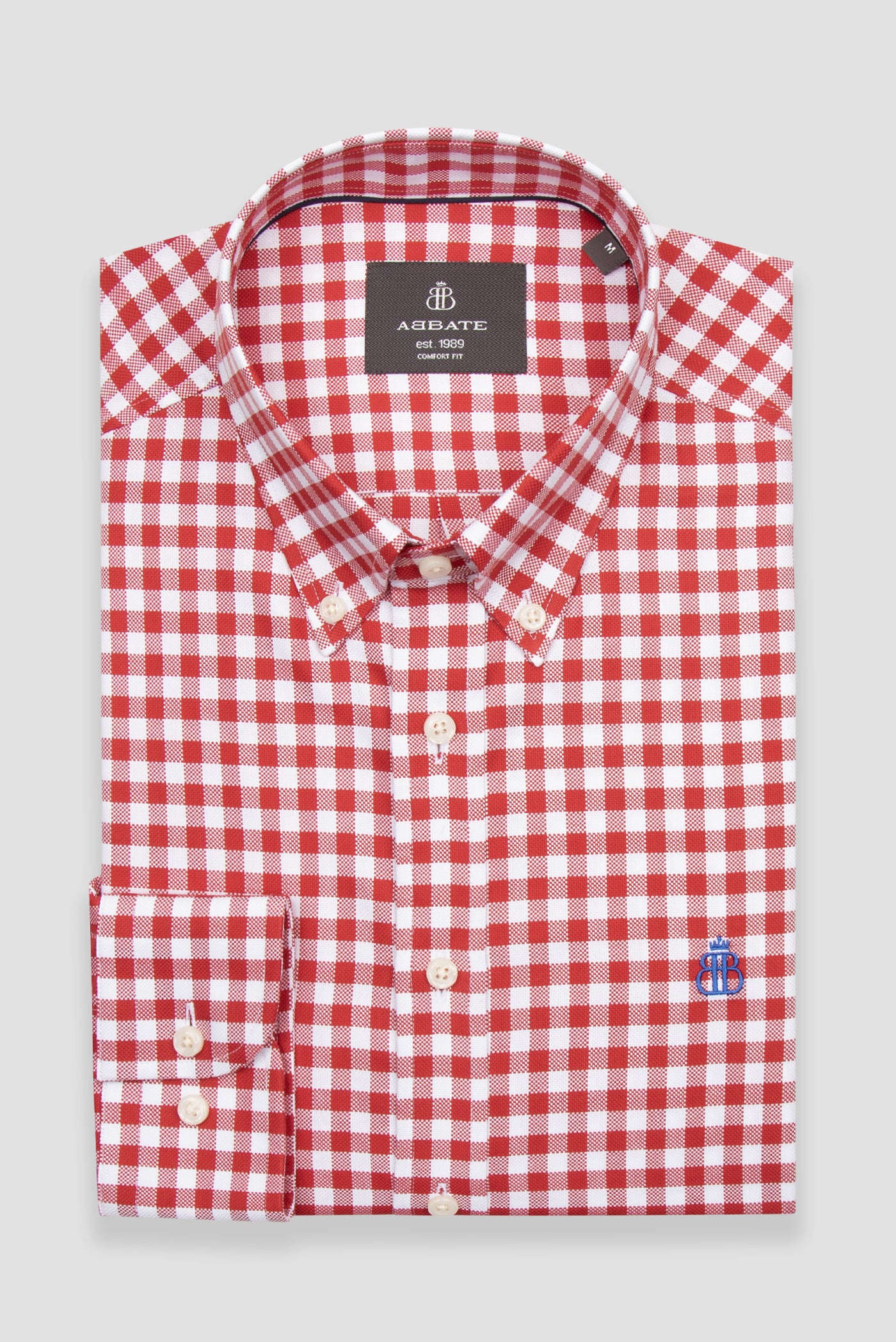 Abbate Lusso Twill Pamuklu Comfort Fit Kırmızı Düğmeli Yaka Erkek Kareli Gömlek