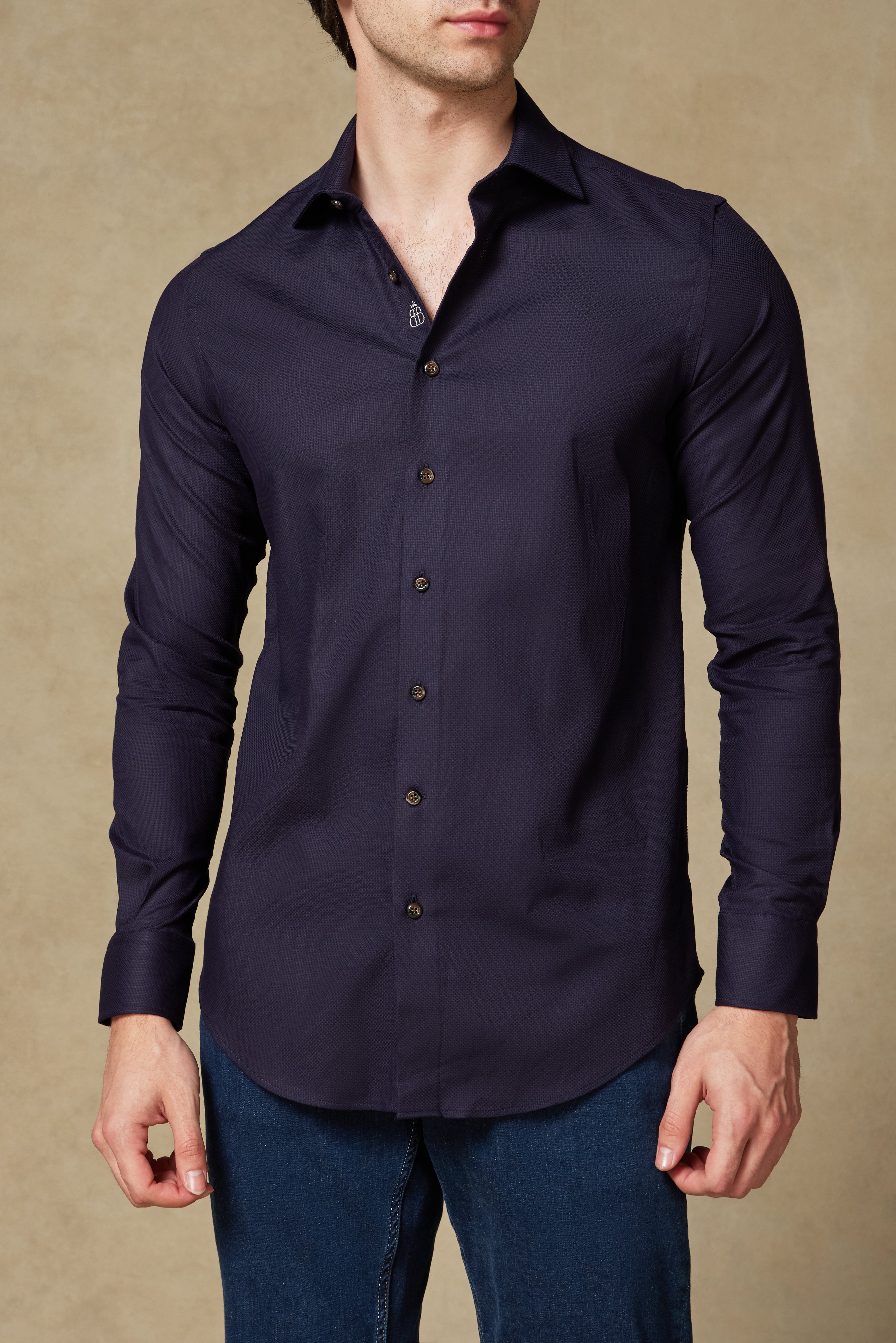 Abbate Marco Armür Pamuklu Slim Fit Lacivert Klasik Yaka Erkek Düz Gömlek
