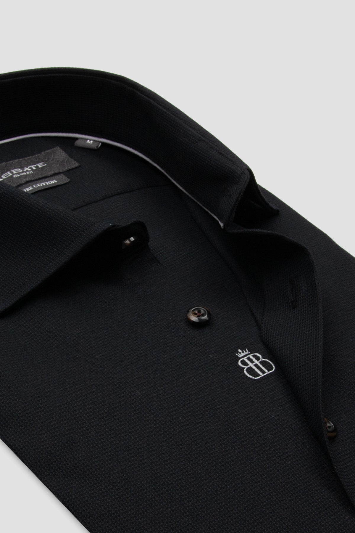 Abbate Marco Armür Pamuklu Slim Fit Siyah Klasik Yaka Erkek Düz Gömlek