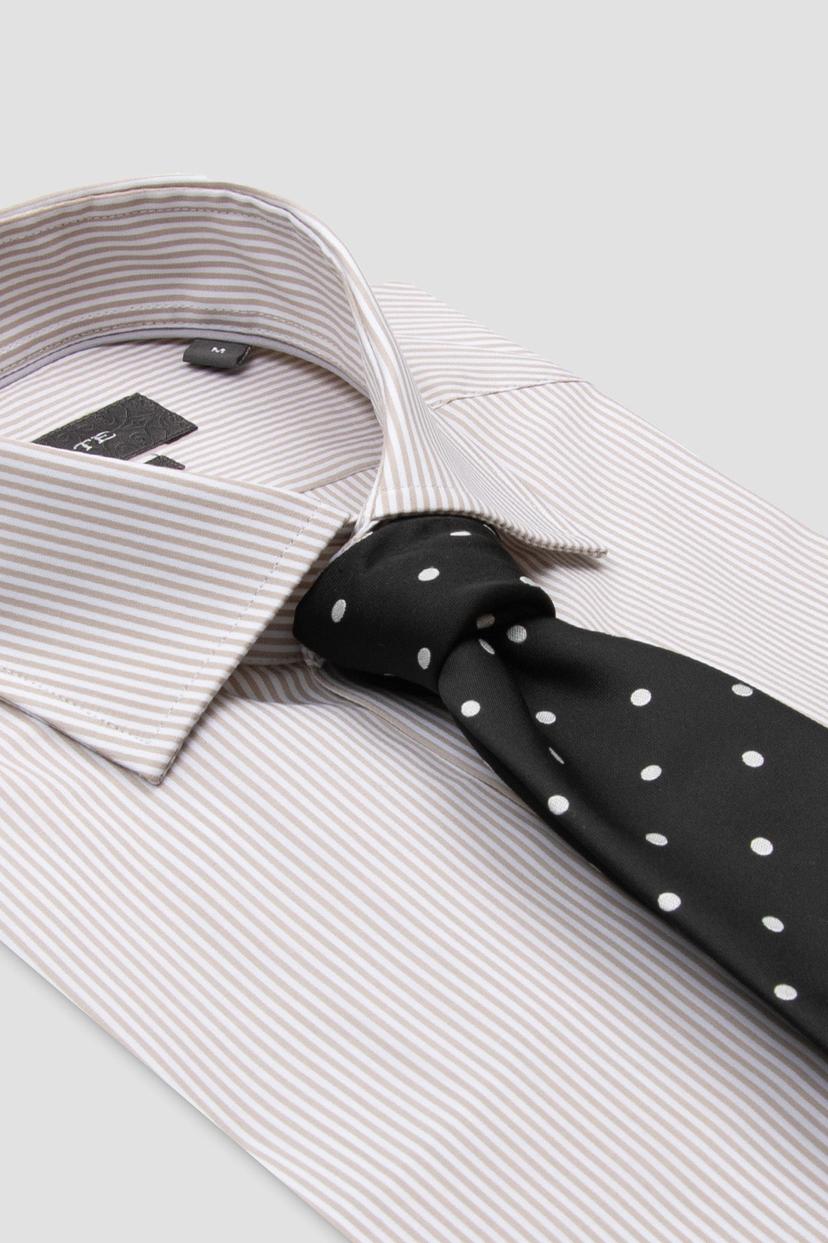 Abbate Marco Poplin Pamuklu Slim Fit Krem Klasik Yaka Erkek Çizgili Gömlek