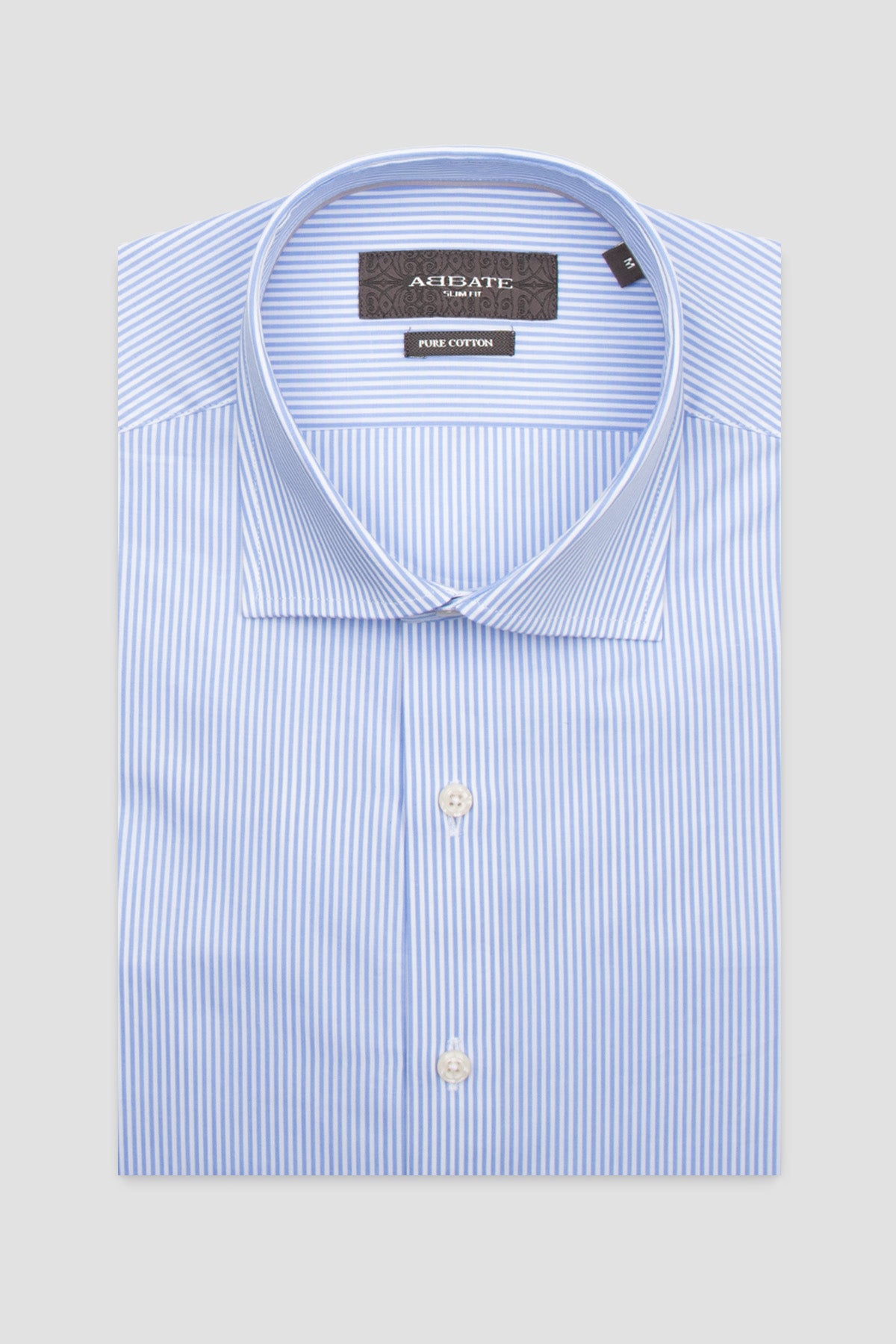 Abbate Marco Poplin Pamuklu Slim Fit Açık Mavi Klasik Yaka Erkek Çizgili Gömlek