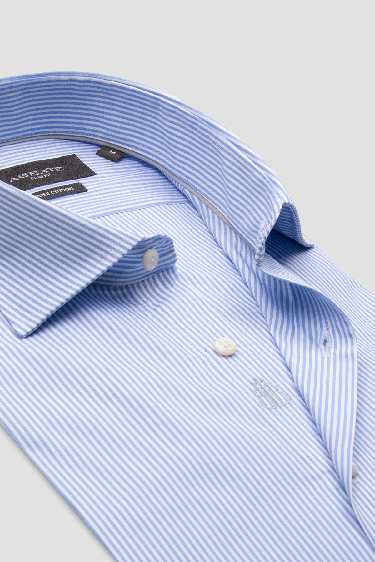 Abbate Marco Poplin Pamuklu Slim Fit Açık Mavi Klasik Yaka Erkek Çizgili Gömlek