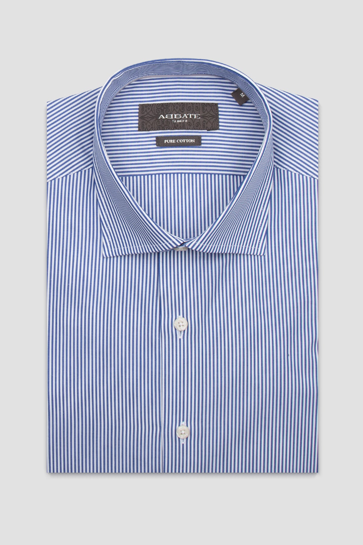 Abbate Marco Poplin Pamuklu Slim Fit Lacivert Klasik Yaka Erkek Çizgili Gömlek