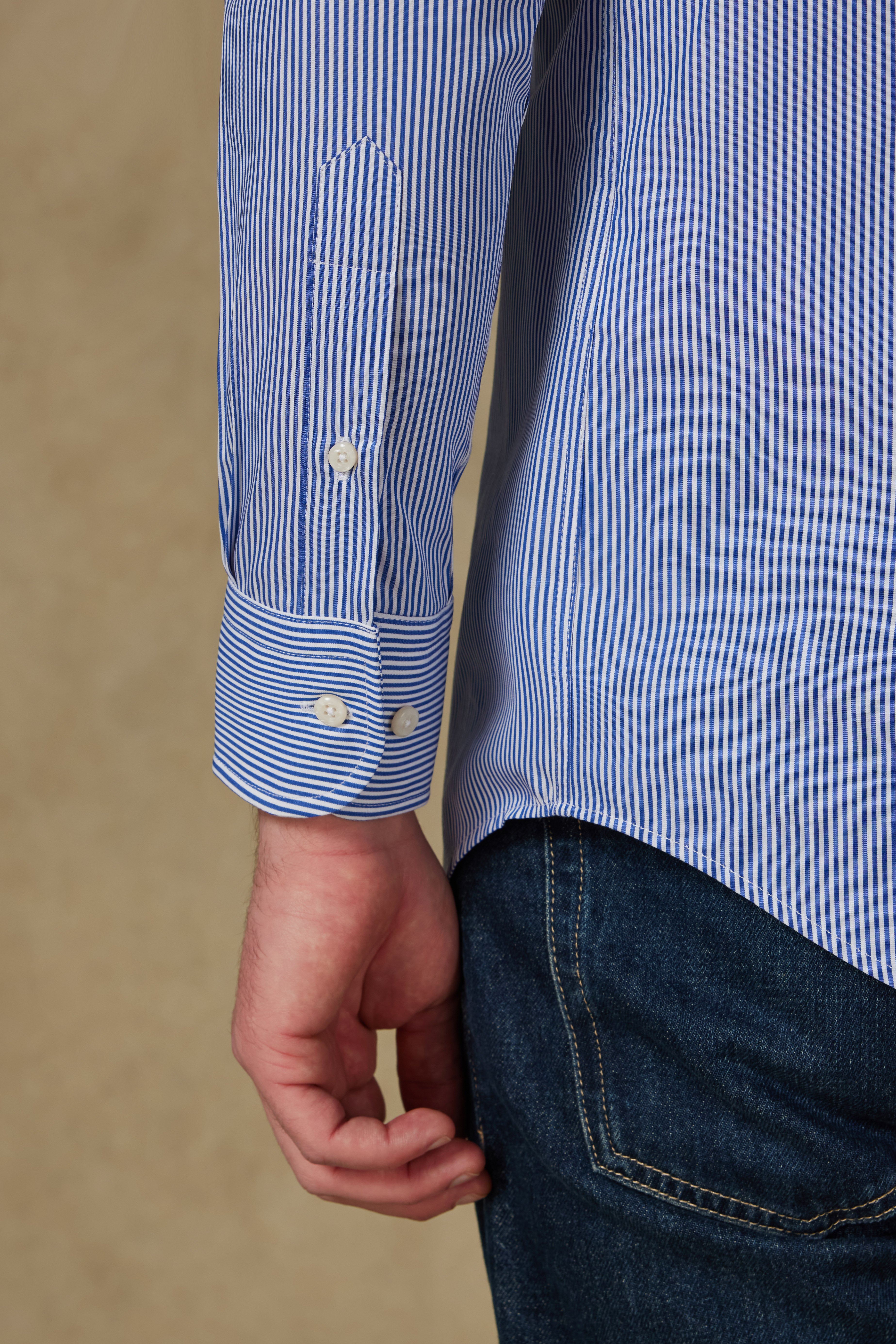 Abbate Marco Poplin Pamuklu Slim Fit Lacivert Klasik Yaka Erkek Çizgili Gömlek