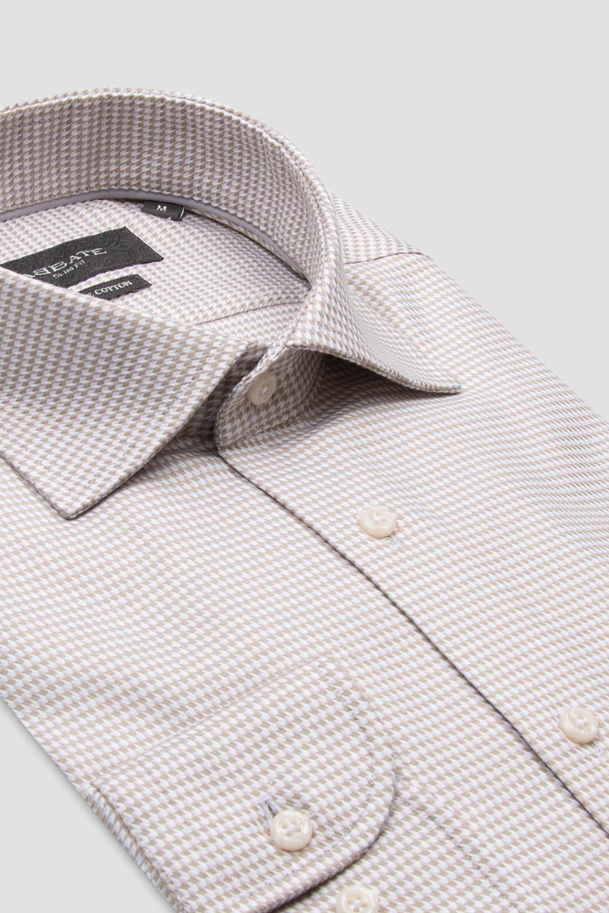 Abbate Marco Armür %100 Pamuk Slim Fit Krem Klasik Yaka Erkek Desenli Gömlek