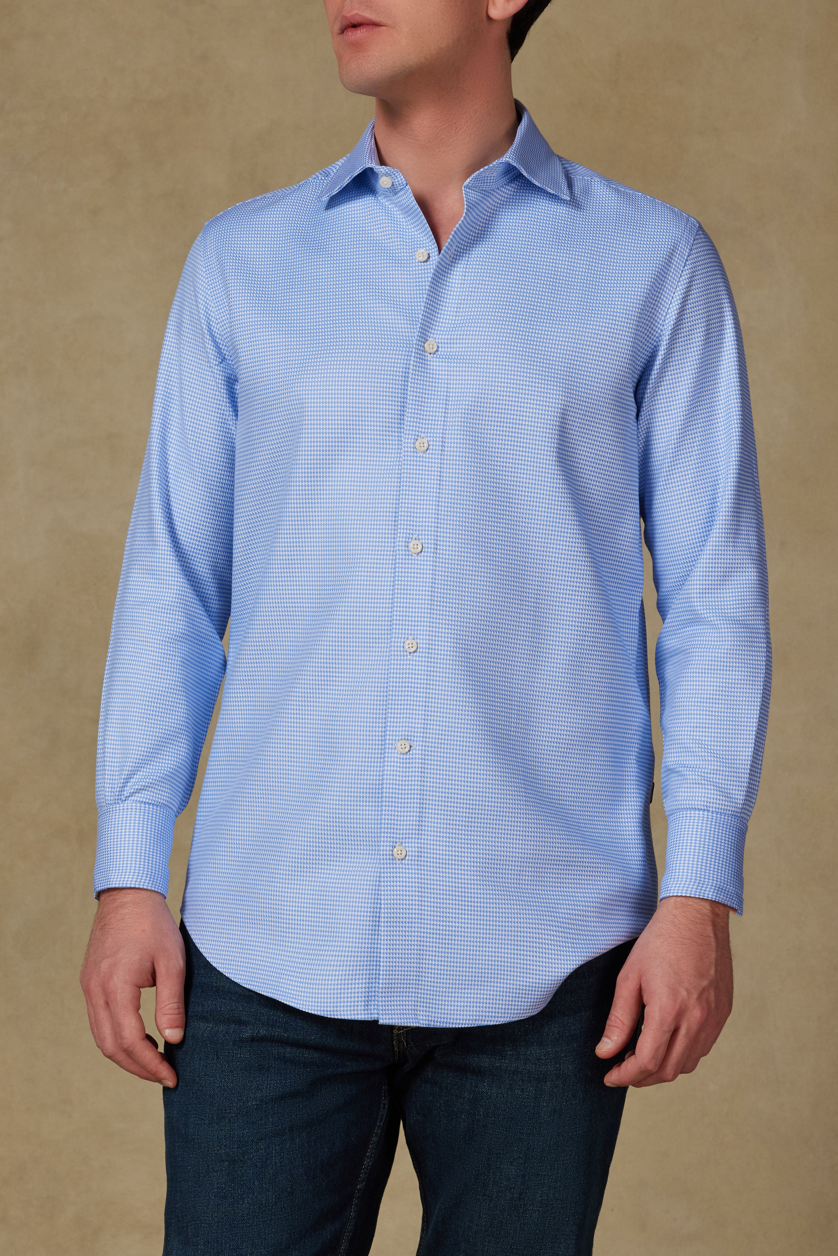 Abbate Marco Armür Pamuklu Slim Fit Açık Mavi Klasik Yaka Erkek Desenli Gömlek