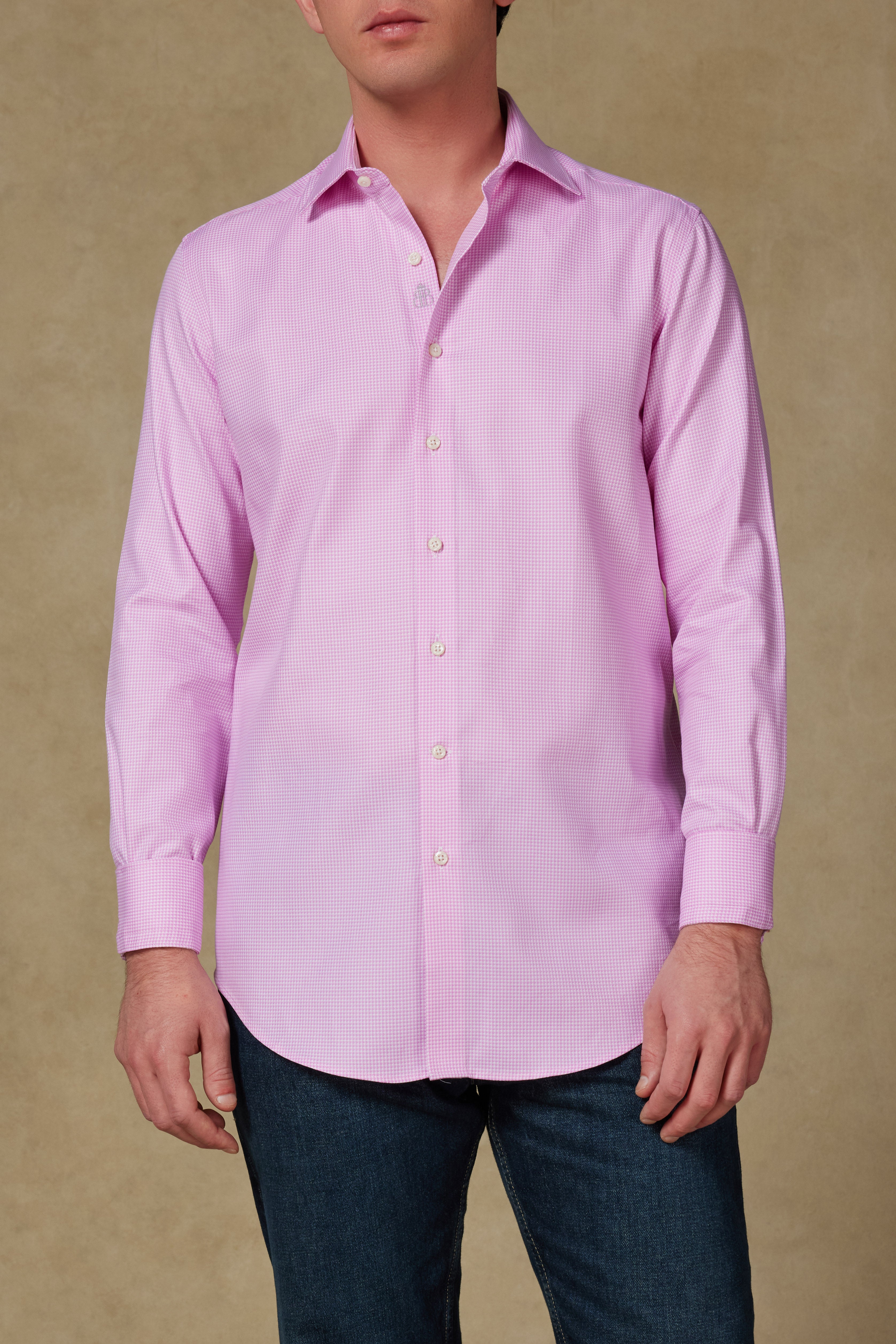 Abbate Marco Dobby Pamuklu Slim Fit Pembe Klasik Yaka Erkek Desenli Gömlek