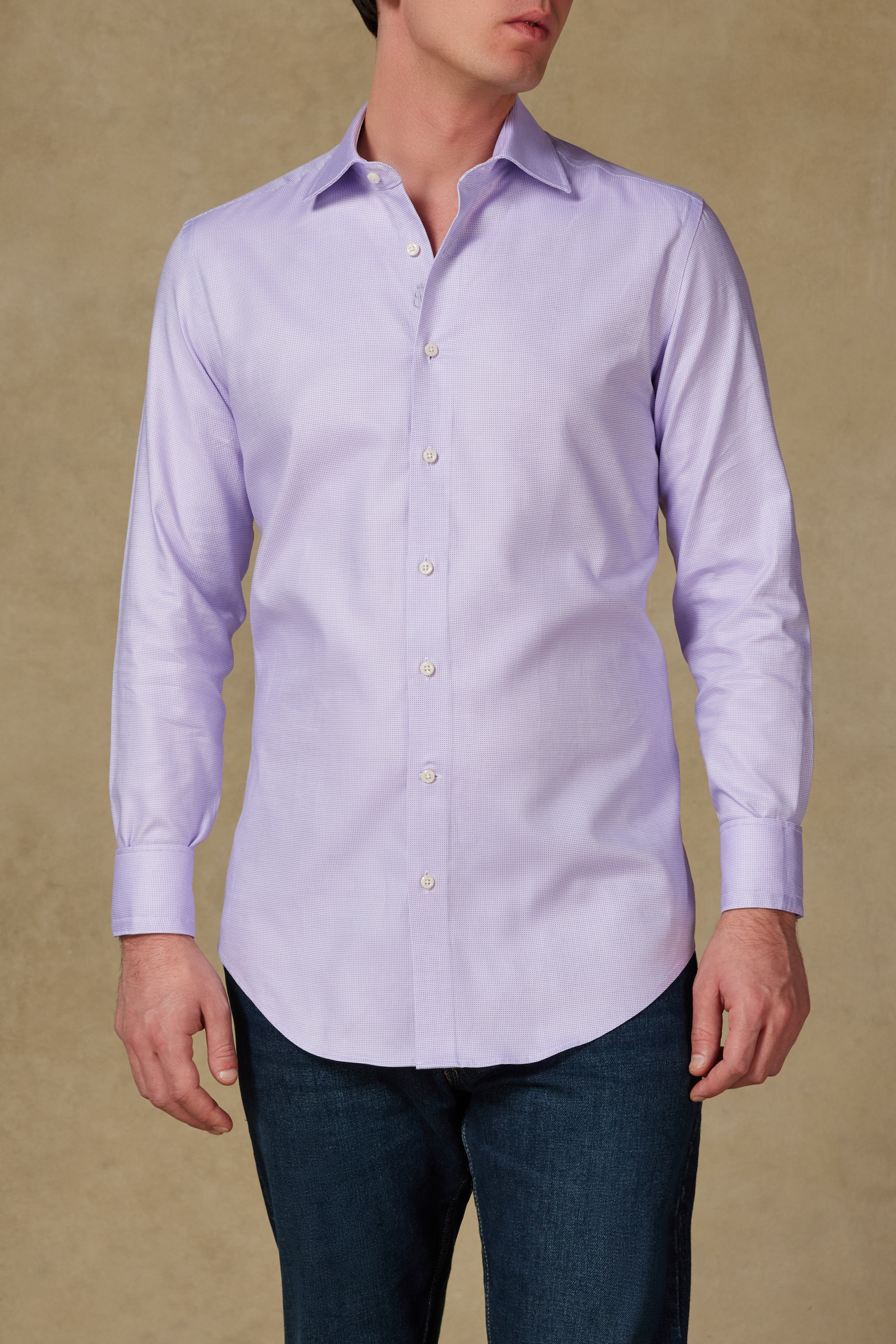Abbate Marco Dobby Pamuklu Slim Fit Mor Klasik Yaka Erkek Kareli Gömlek