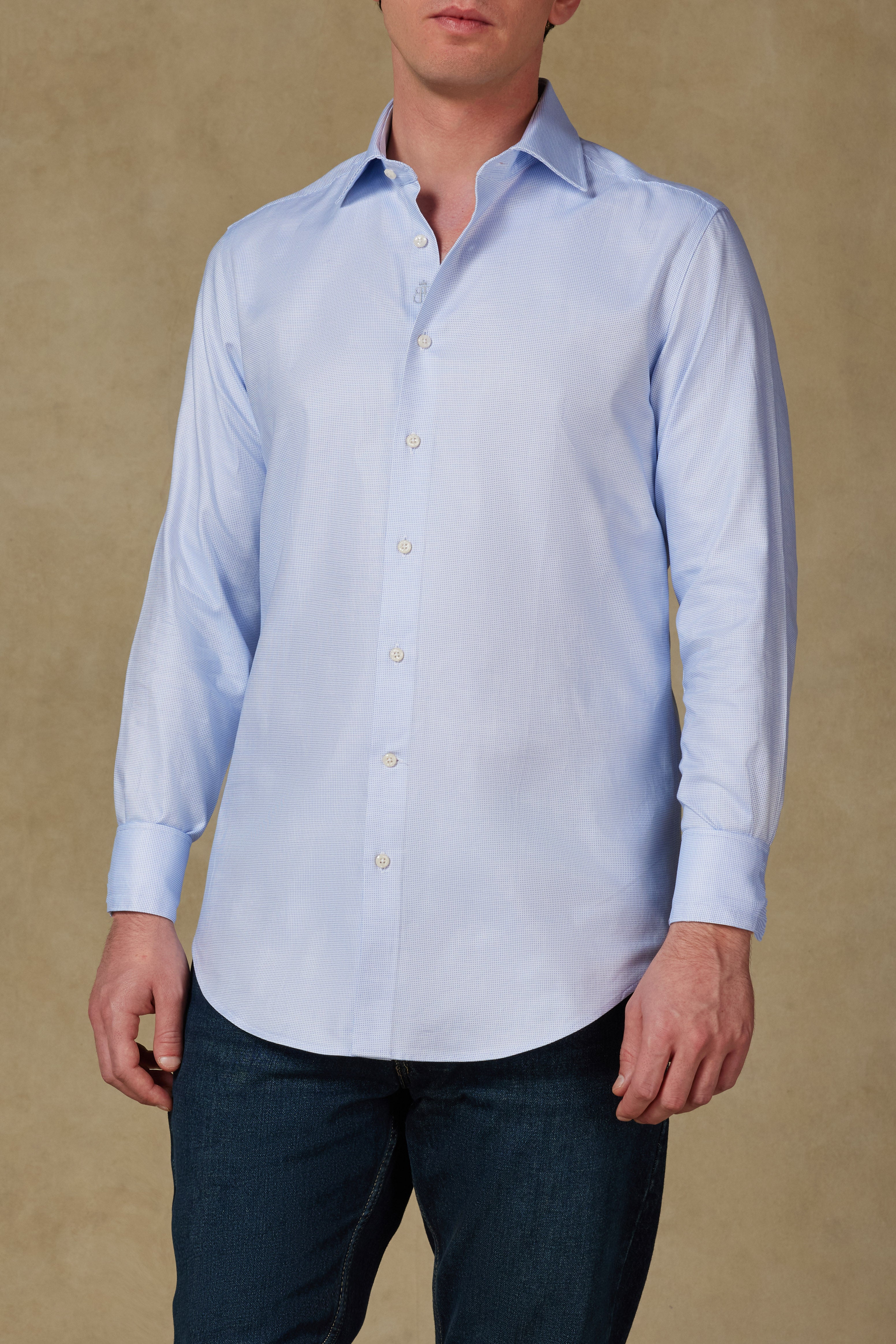 Abbate Marco Dobby Pamuklu Slim Fit Açık Mavi Klasik Yaka Erkek Kareli Gömlek