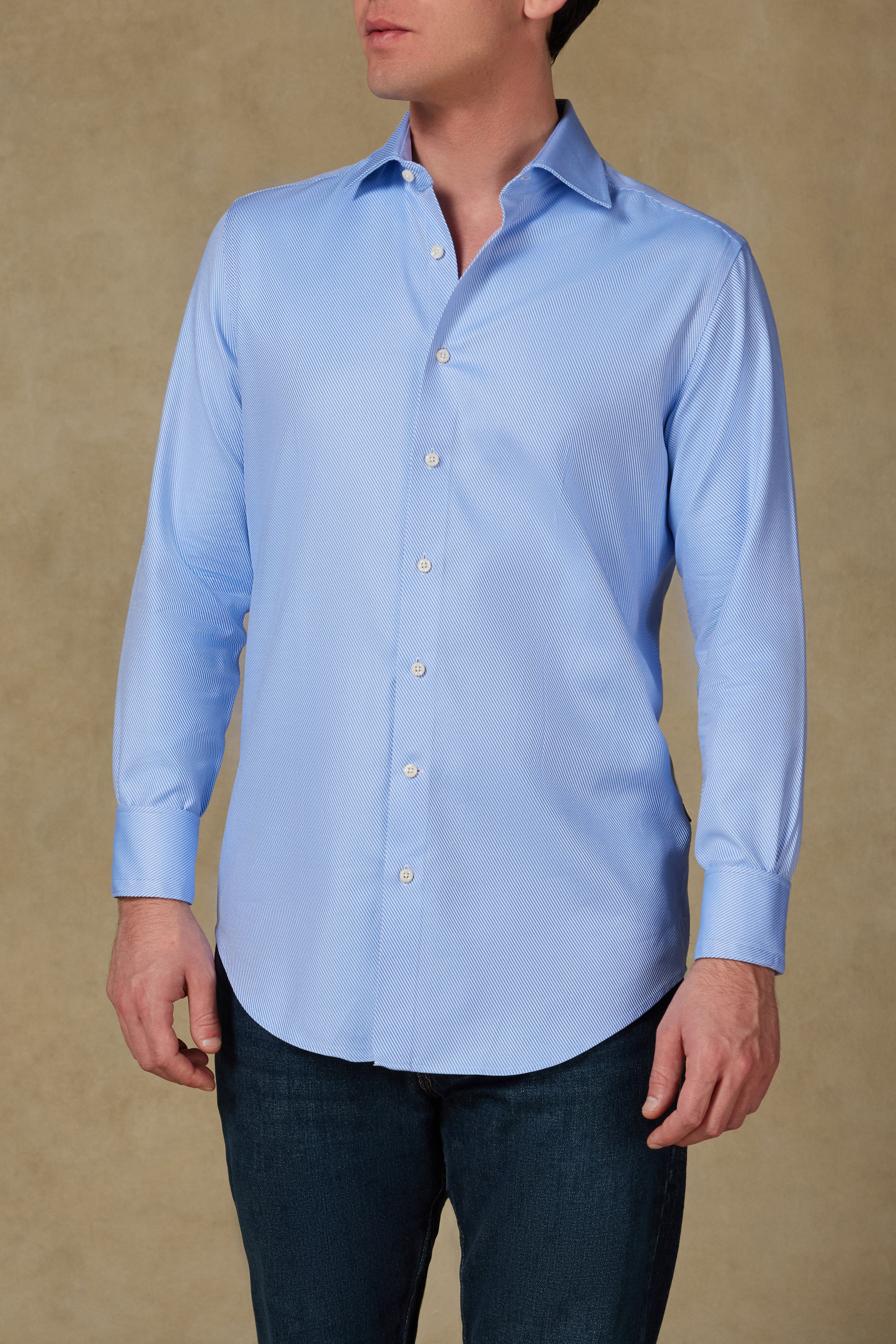Abbate Marco Twill Pamuklu Slim Fit Açık Mavi Klasik Yaka Erkek Çizgili Gömlek