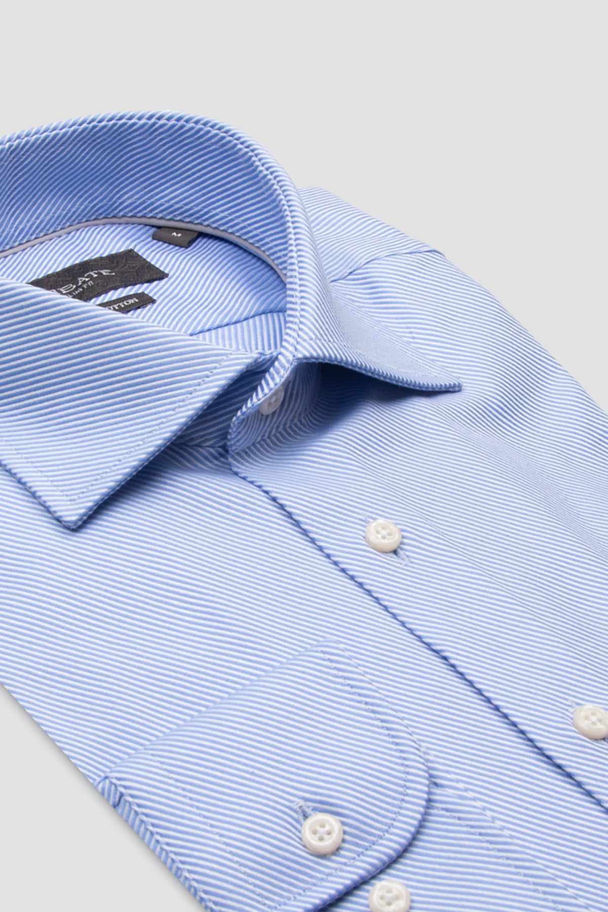 Abbate Marco Twill %100 Pamuk Slim Fit Açık Mavi Klasik Yaka Erkek Çizgili Gömlek