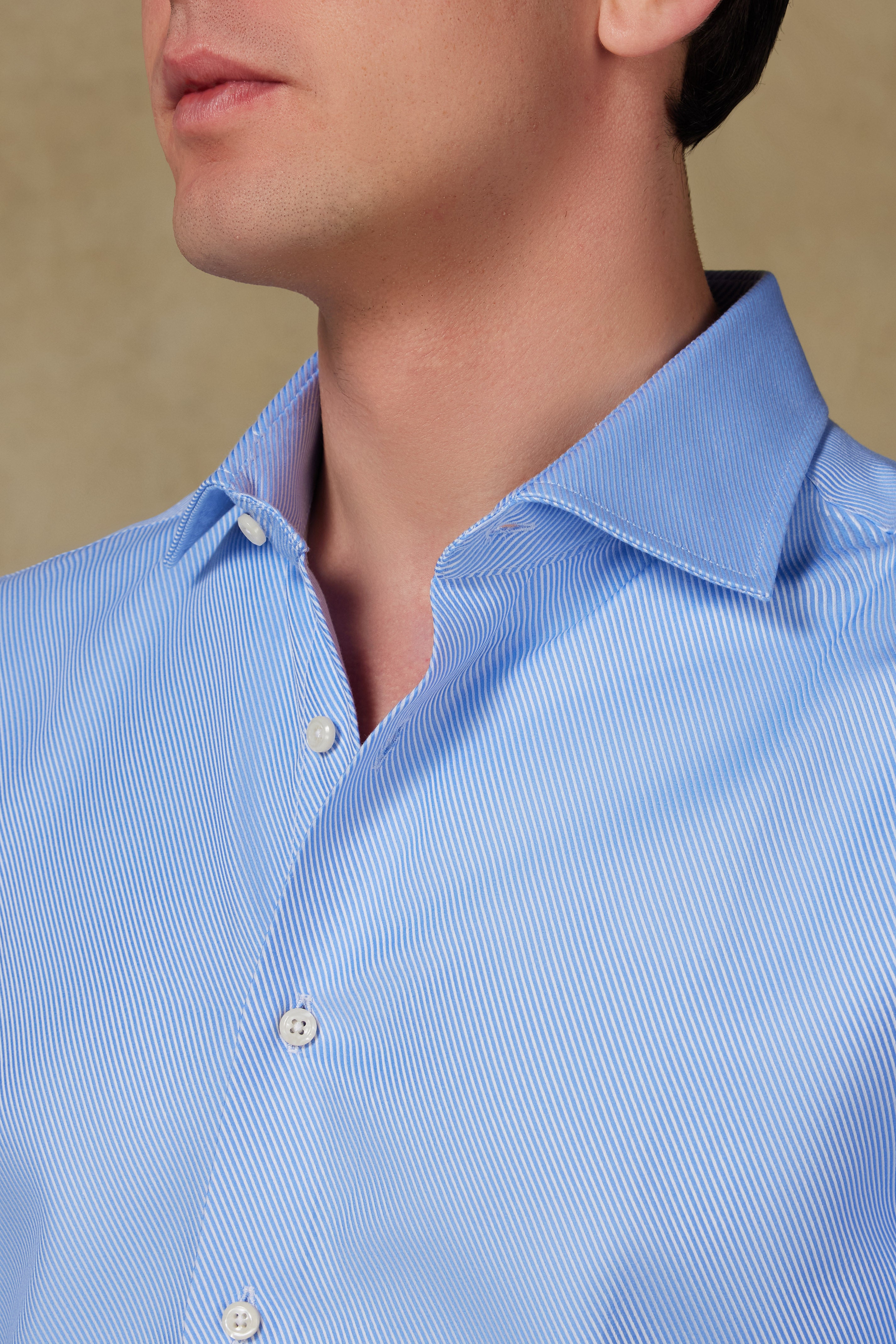 Abbate Marco Twill Pamuklu Slim Fit Açık Mavi Klasik Yaka Erkek Çizgili Gömlek