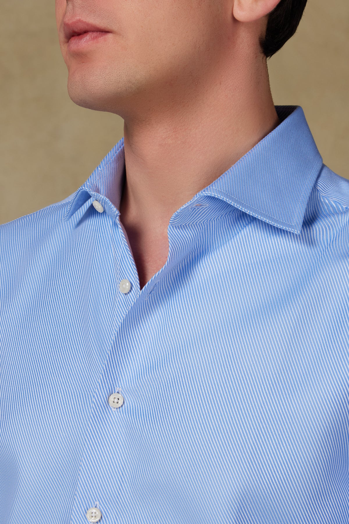 Abbate Marco Twill %100 Pamuk Slim Fit Açık Mavi Klasik Yaka Erkek Çizgili Gömlek